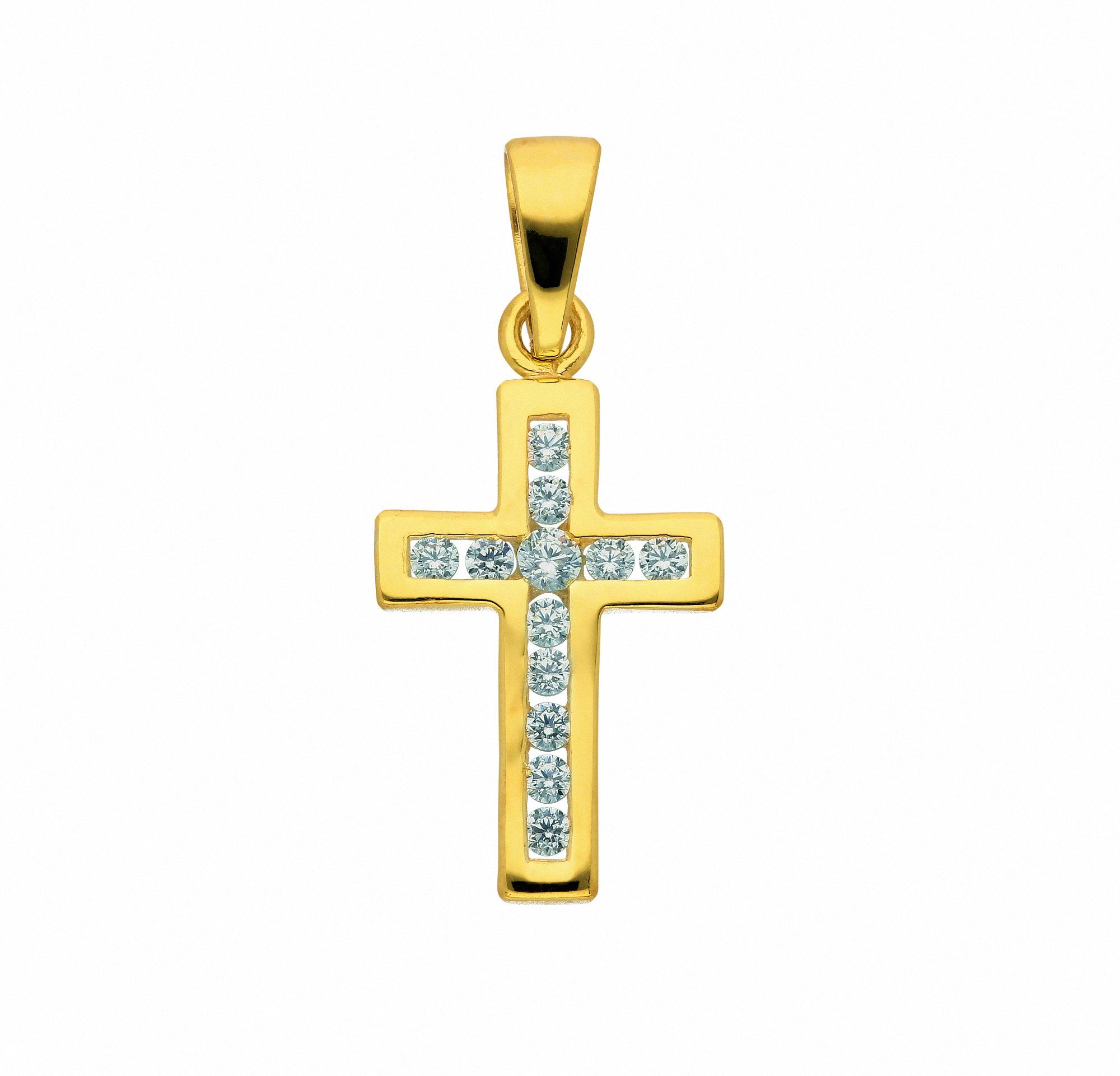 Adelia´s Kette Anhänger Set Schmuckset mit mit Anhänger Kreuz ohne - Gold Zirkonia, Halskette 585