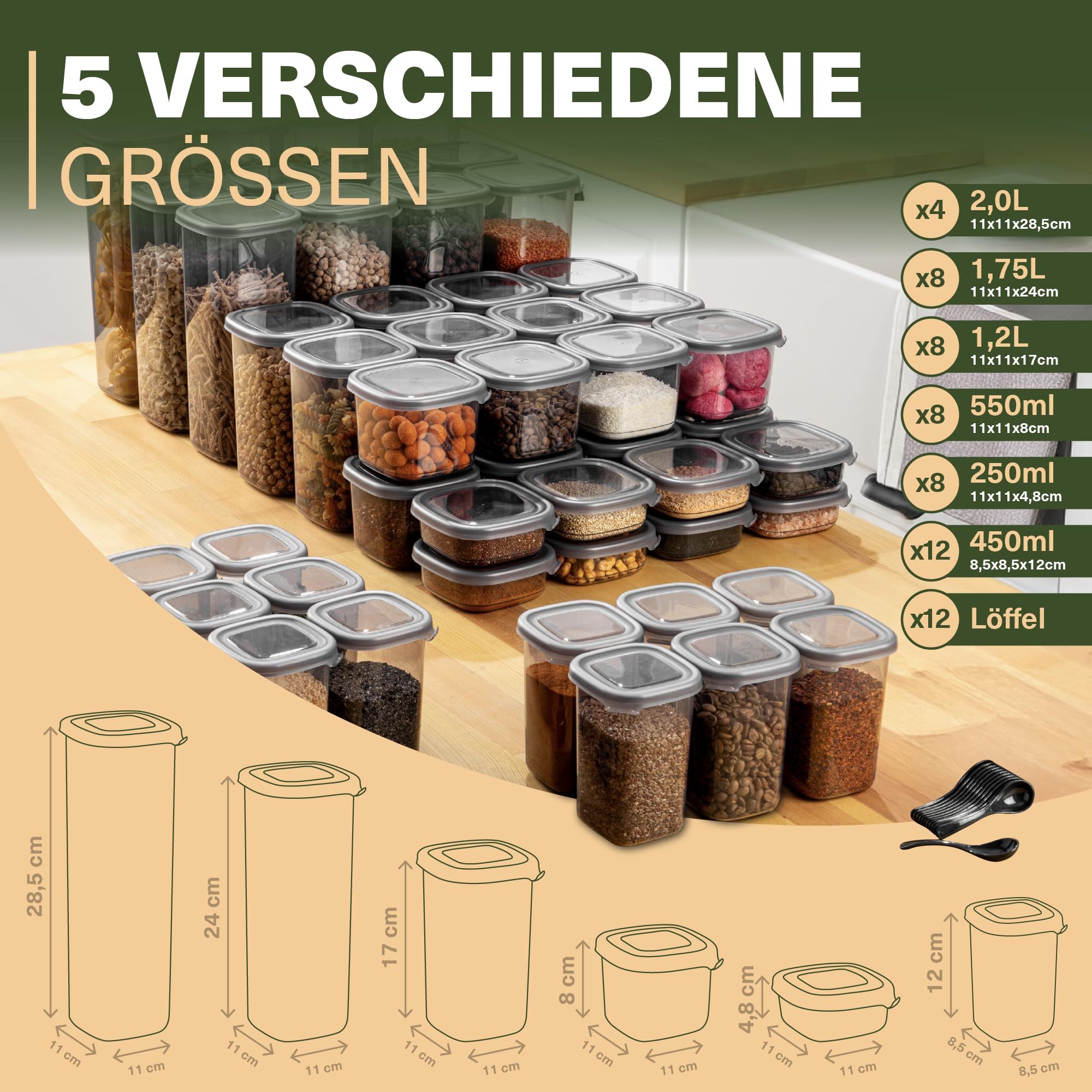 Viwares Vorratsdose Viwares Praktisches Vorratsdosen-Set Mix Eck 48er PEGGY, (Set, 48-tlg., Peggy), Einheitliche Deckel – Bild 2 von 5