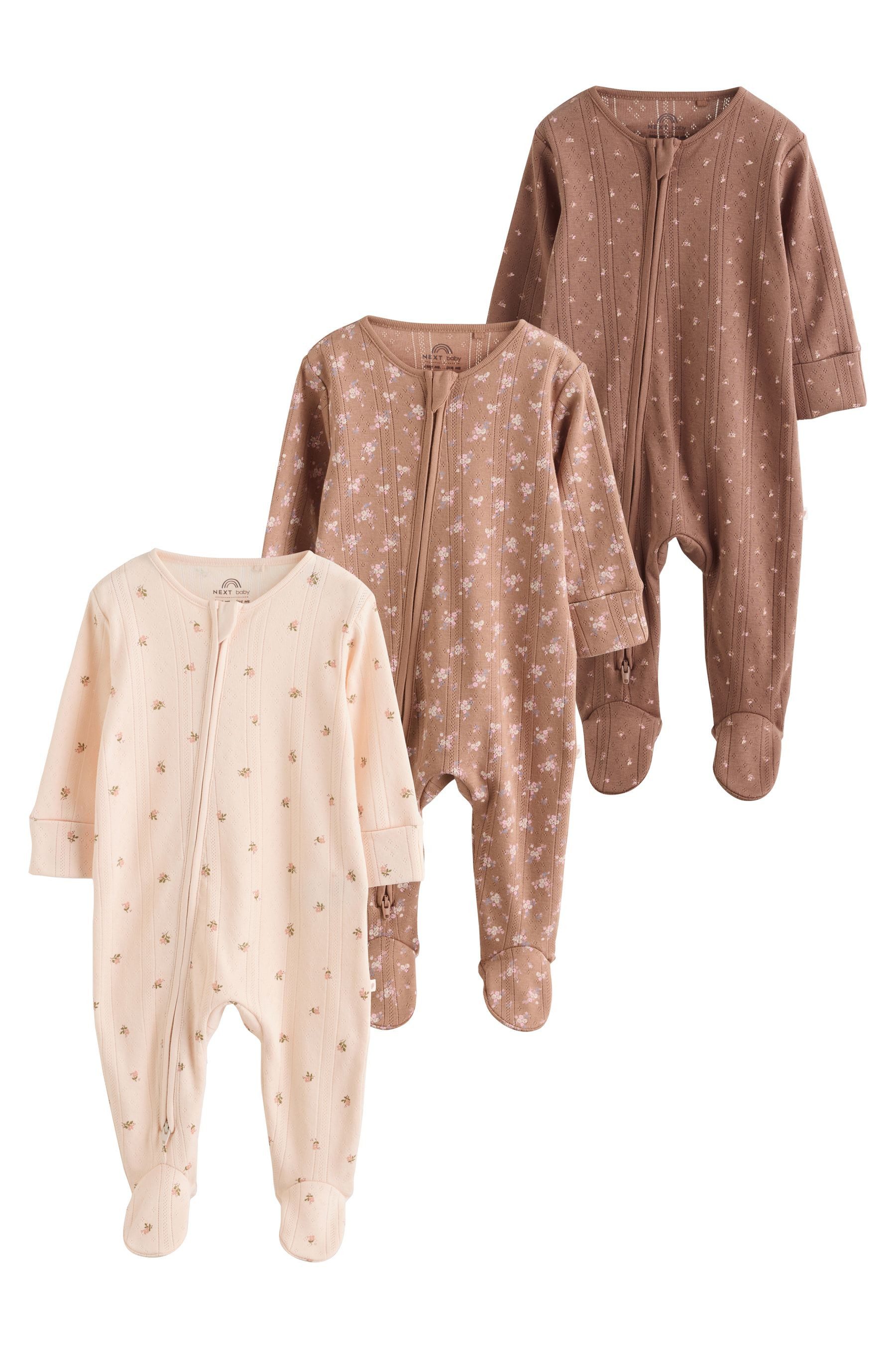 Schlafoverall Baby Schlafanzüge mit Zweiwege-RV, 3er-Pack
