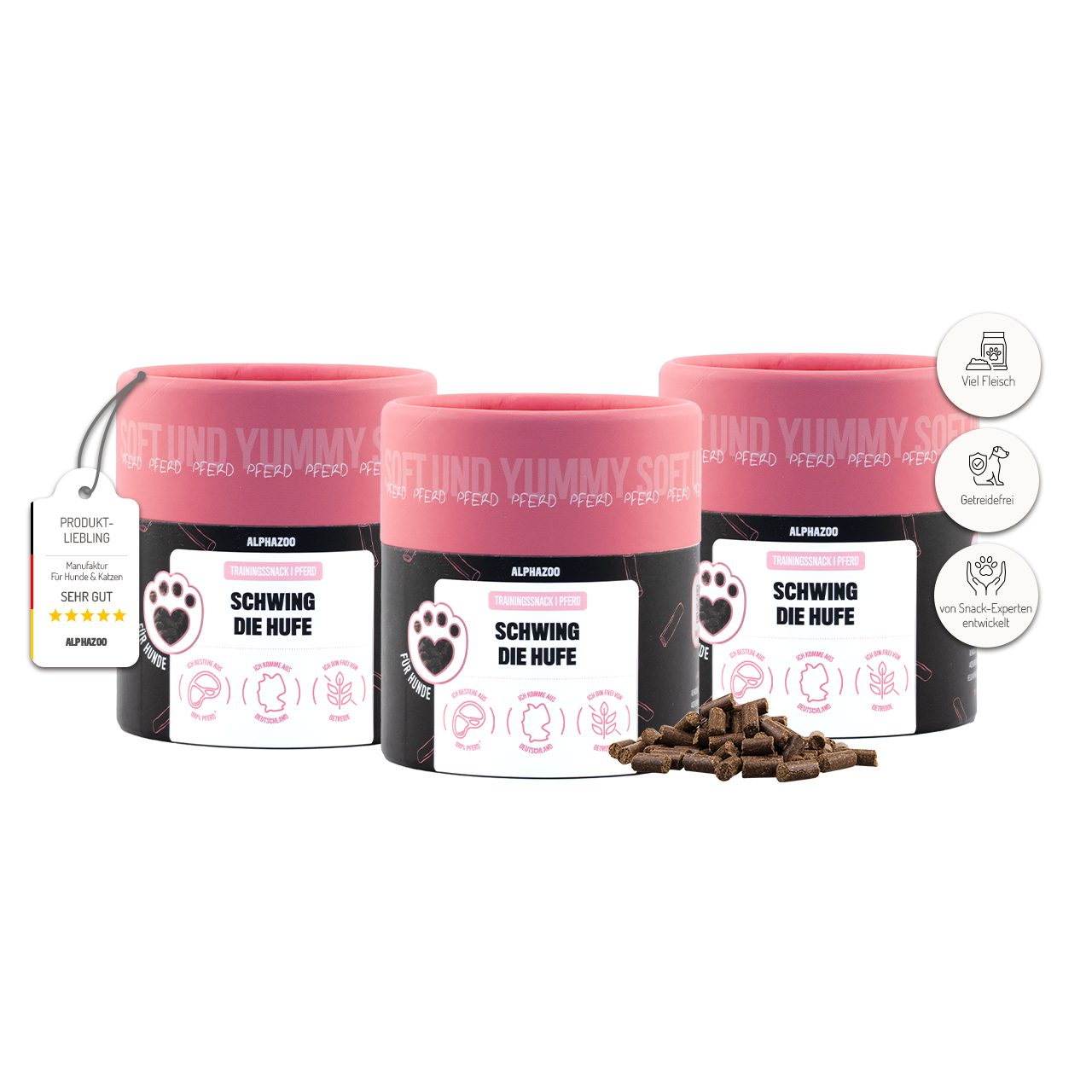 ALPHAZOO Schwing Die Hufe 3 x 65g Pferd, Snack für: Hund