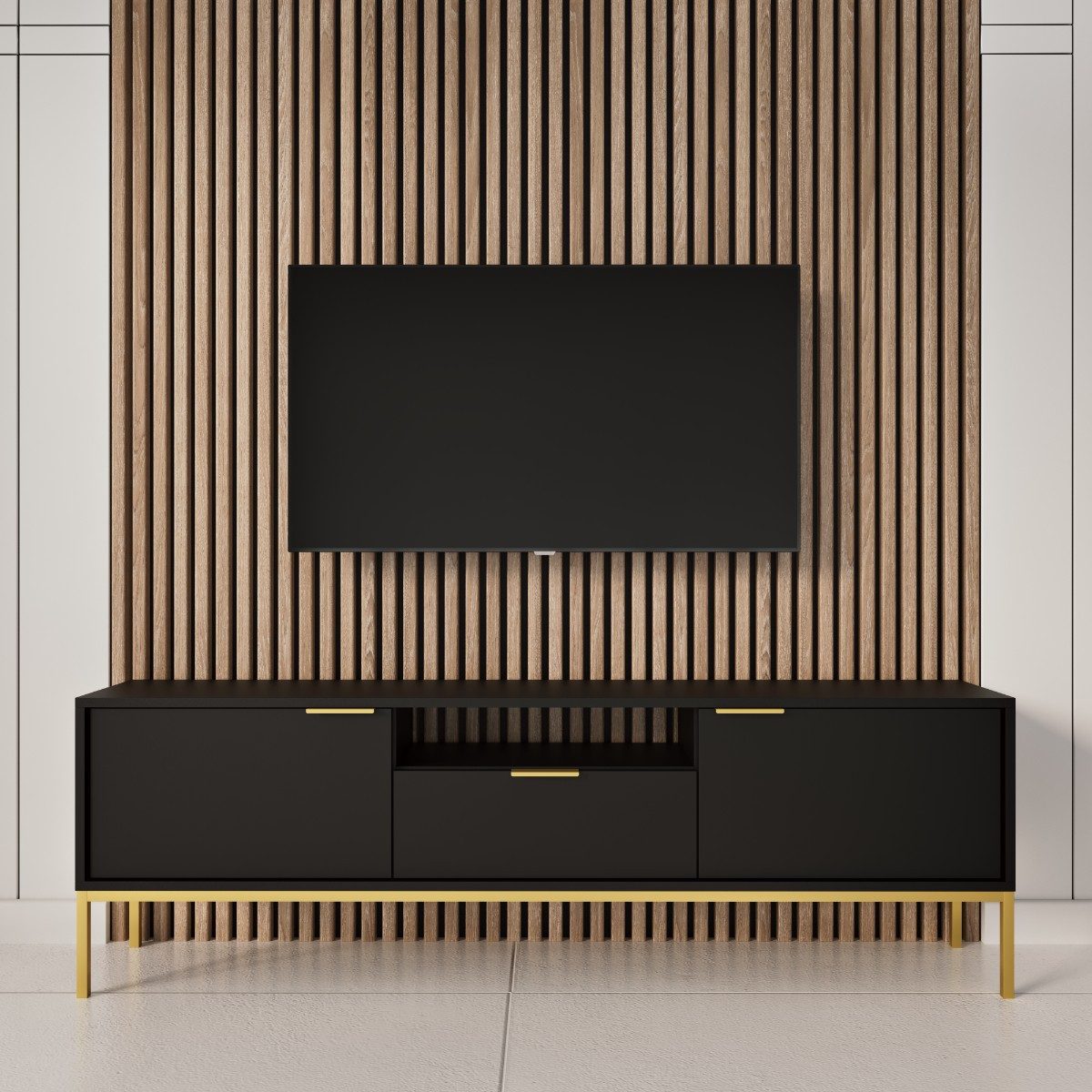 Raumhirsch Furniture Lowboard stehend - TV Schrank Austin 135 / 175 cm (TV-Board, Lowboard mit 2 Türen, 1 Schublade und 1 Ablage), modernes Design, robuste Laminatplatte, elegante Metallgriffe