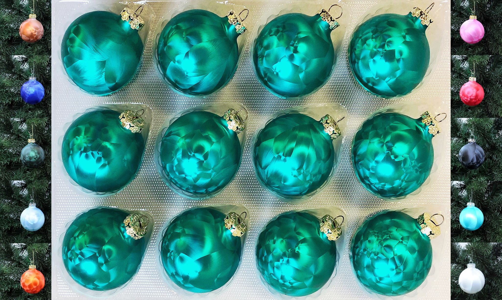 Thüringer Glasdesign Christbaumschmuck JACK 12x Glas Eislack Christbaumkugeln 6cm Thüringer Weihnachtskugeln, echt Glas, teilweise Handarbeit, inkl. praktischer Aufbewahrungsbox