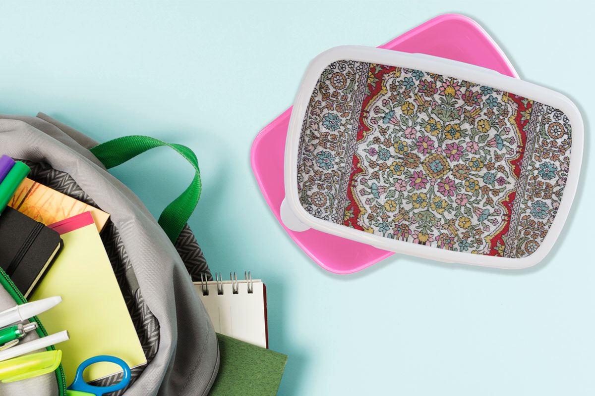 Snackbox, Lunchbox für Brotbox Kunststoff, Muster - Farben, rosa - MuchoWow Persische Teppiche - Kunststoff Teppiche (2-tlg), Erwachsene, Brotdose Kinder, Mädchen,
