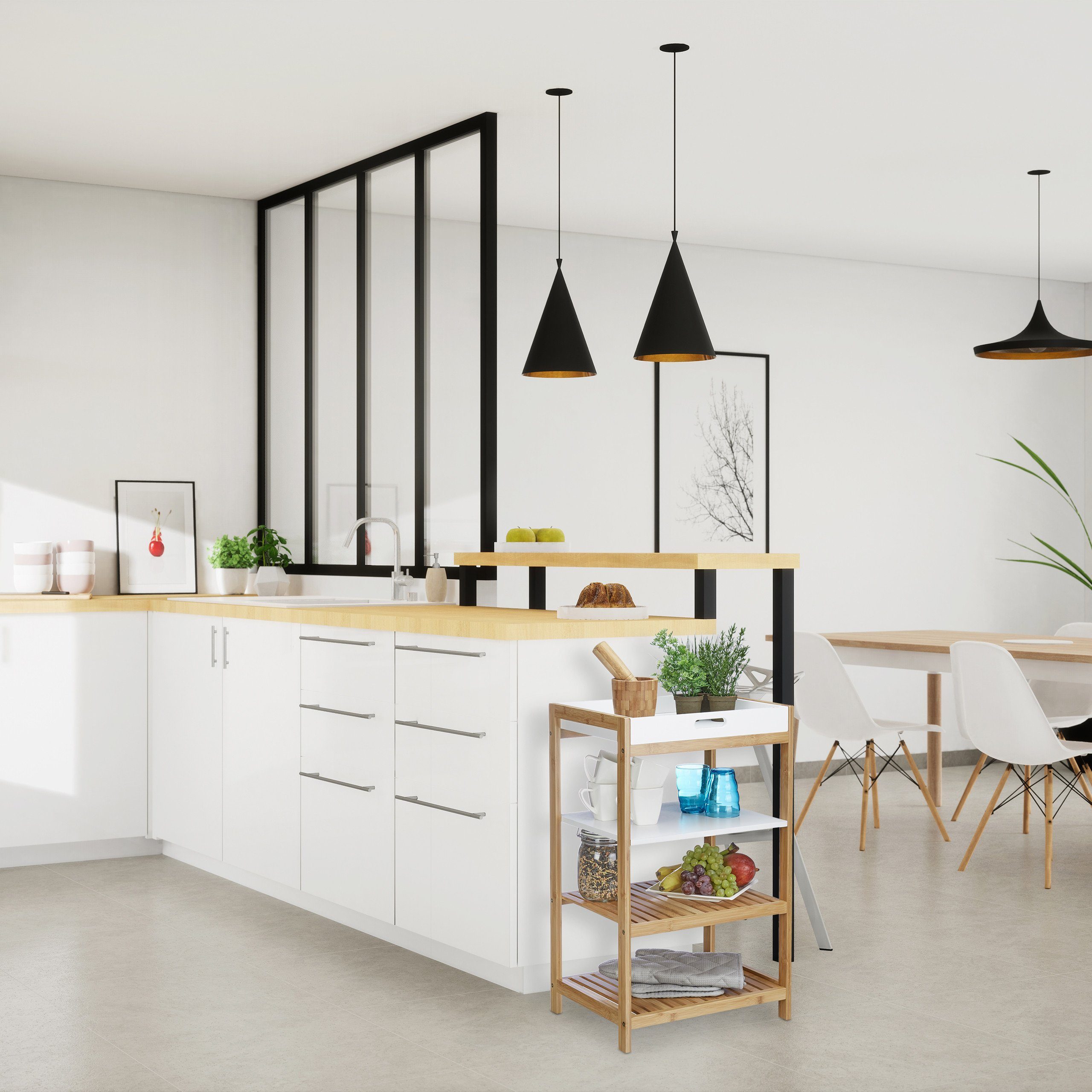 relaxdays Küchenregal Bambus mit Tablett günstig online kaufen