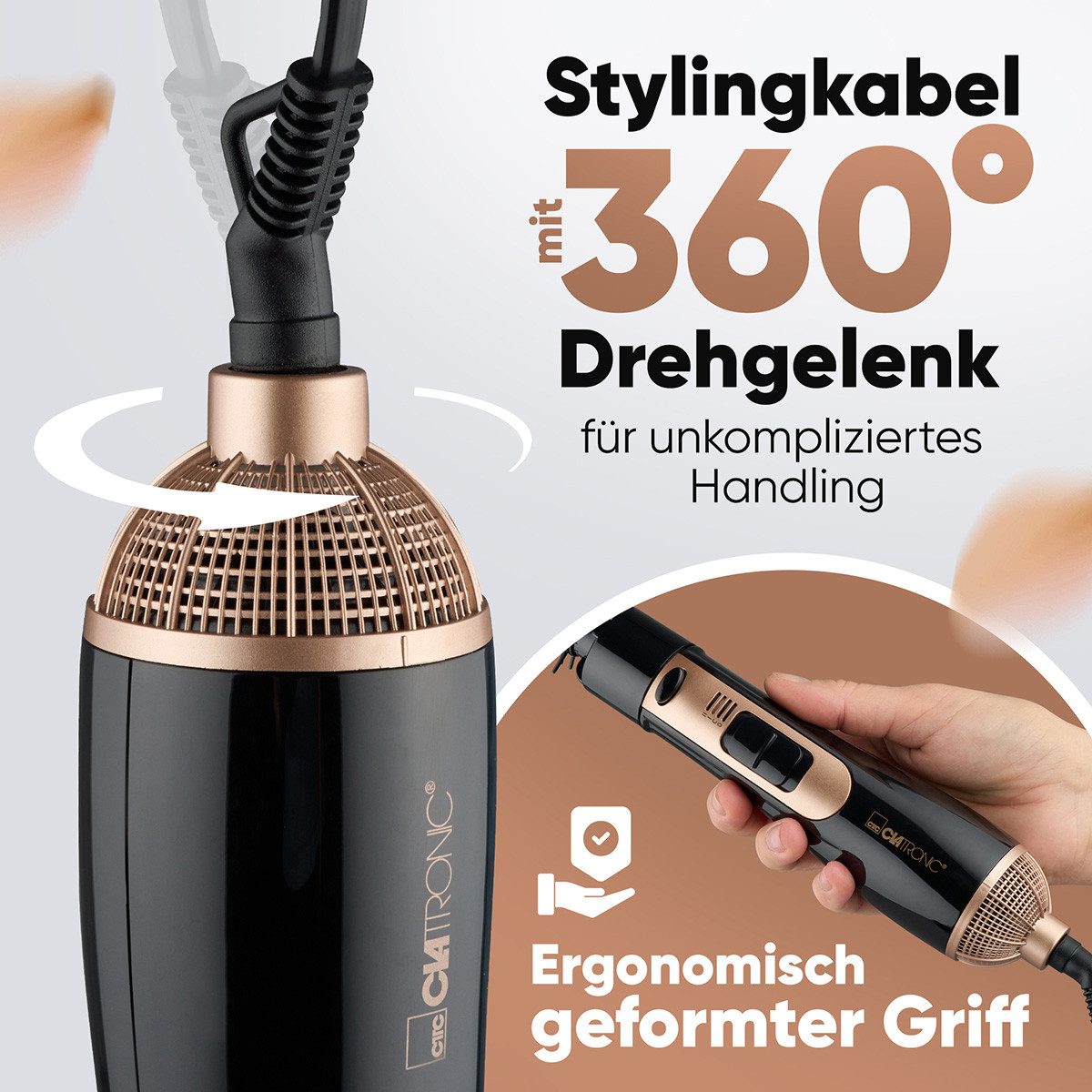 CLATRONIC Lockenstab HAS 3818, Warmluftbürste 3 Aufsätze