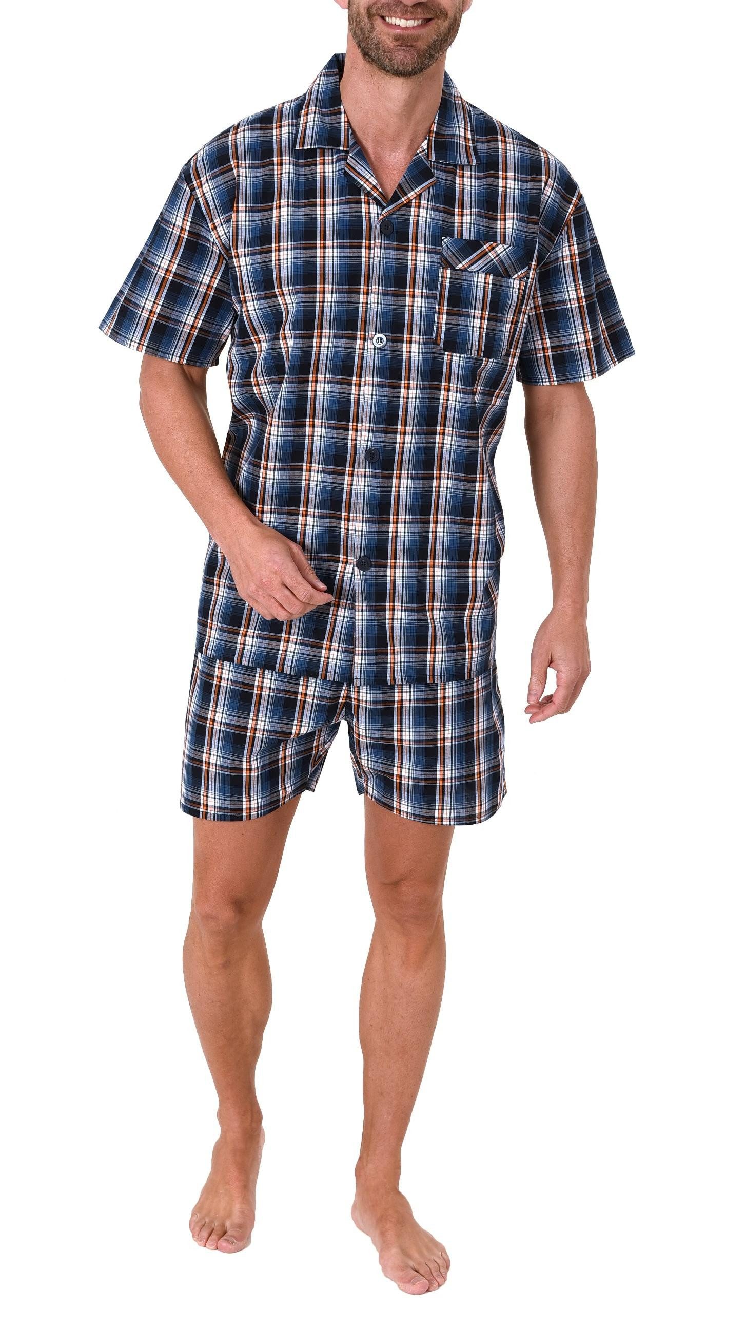 Normann Pyjama Herren Schlafanzug Shorty Pyjama kurzarm gewebt zum Knöpfen
