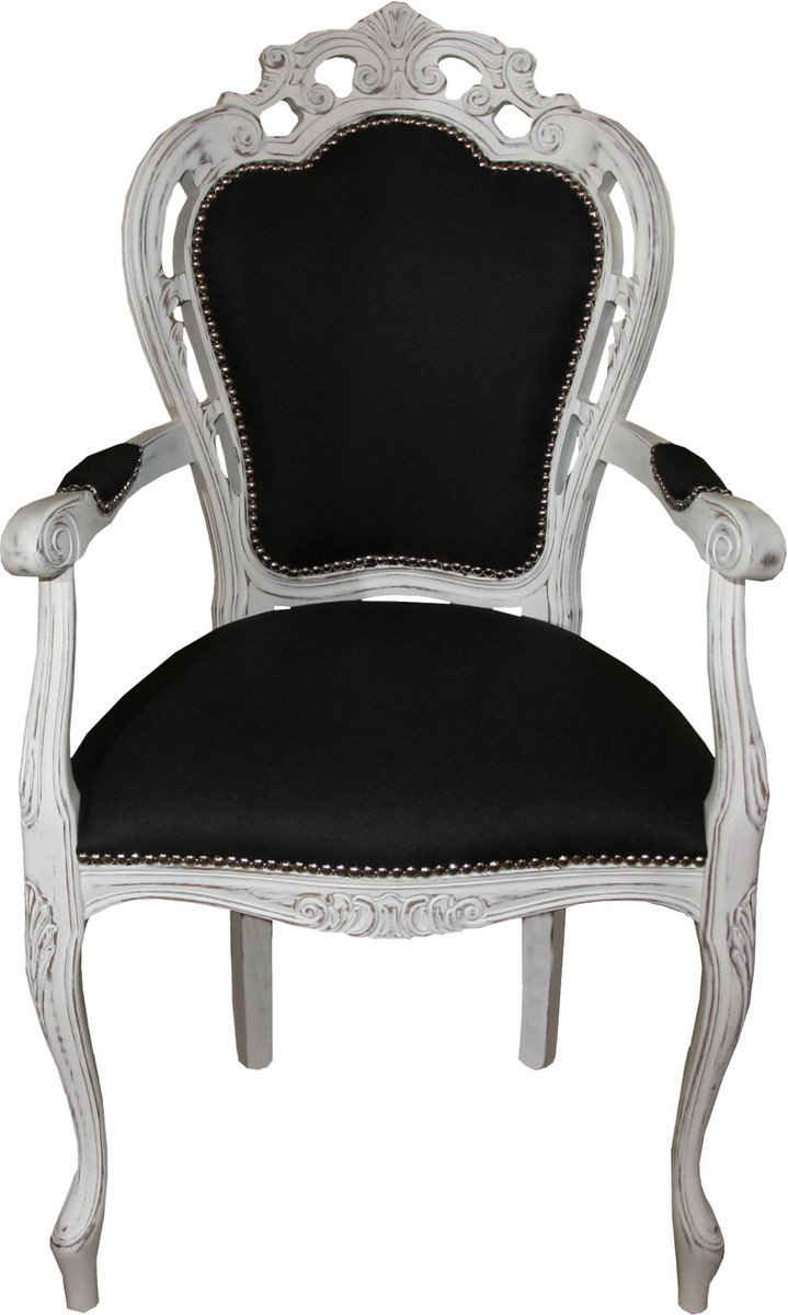 Casa Padrino Esszimmerstuhl Barock Luxus Esszimmer Stuhl mit Armlehnen Schwarz / Antik Weiss - Designer Stuhl - Luxus Qualität