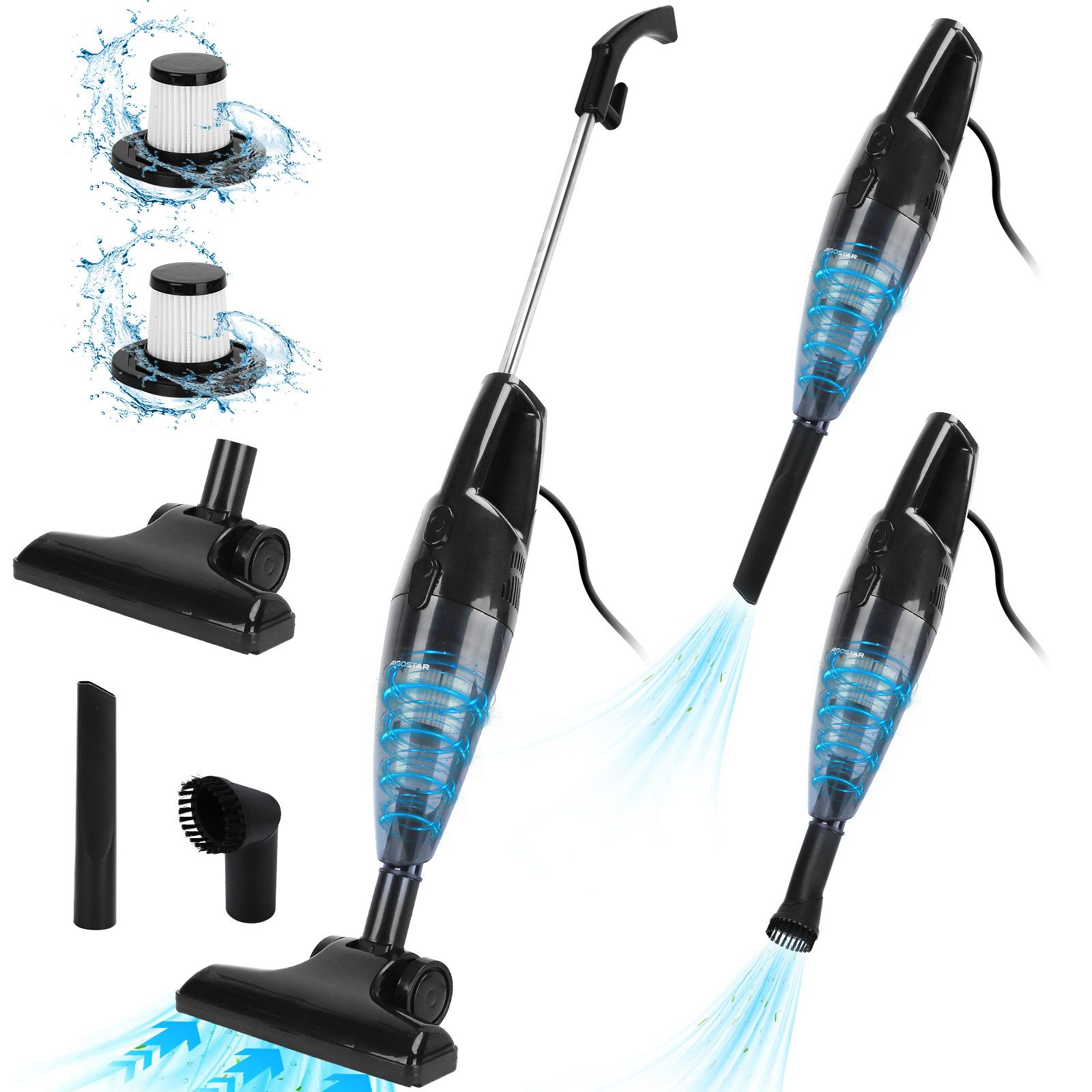 Aigostar Hand-und Stielstaubsauger Staubsauger mit Kabel 4 in 1, 13KPA, 1L Leicht& Ideal für Zuhause, 600,00 W, beutellos, HEPA-Filter-System, Leicht und bequem