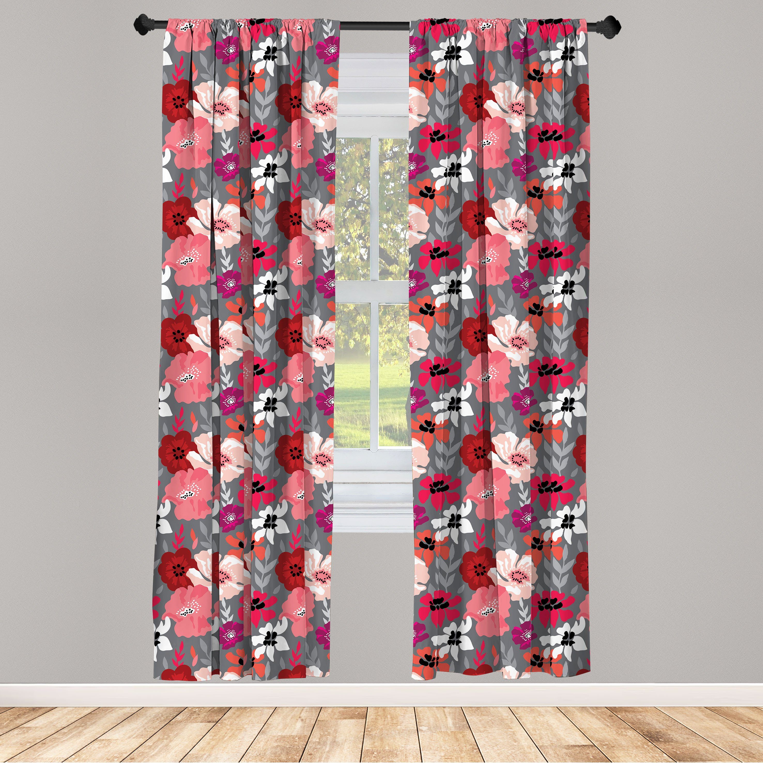 Gardine Vorhang für Wohnzimmer Schlafzimmer Dekor, Abakuhaus, Microfaser, Blumen 50 Jahre Style Bold Blumen-Kunst | Fertiggardinen