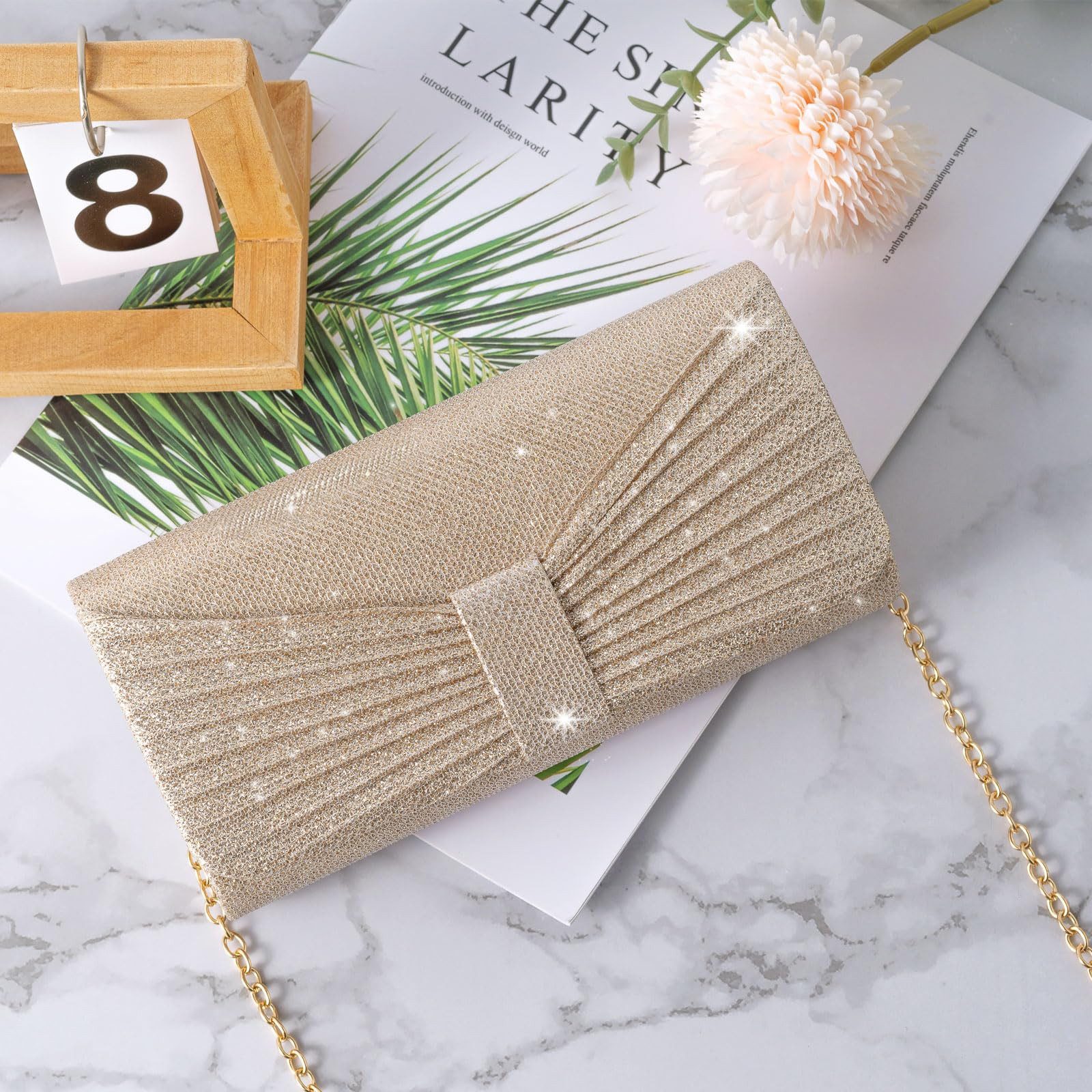 nsihing Abendtasche Damen-Abendtasche/Clutch/Hochzeitstasche/ Glitzernde Party-Handtasche, Mit abnehmbarer Kette