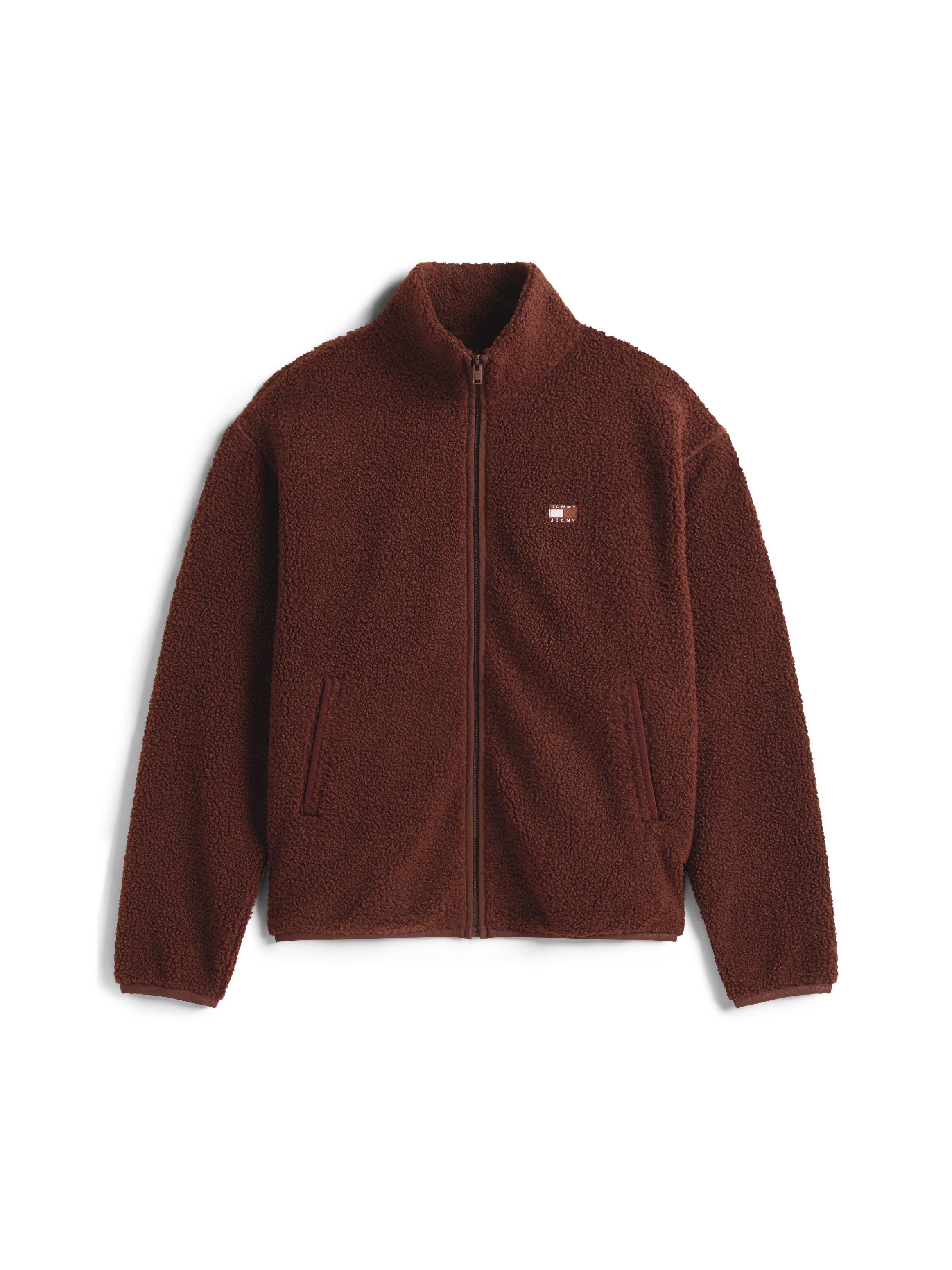 Tommy Jeans Sweatjacke BADGE TEDDY Relaxed fit, Teddy-Fleece, Stehkragen