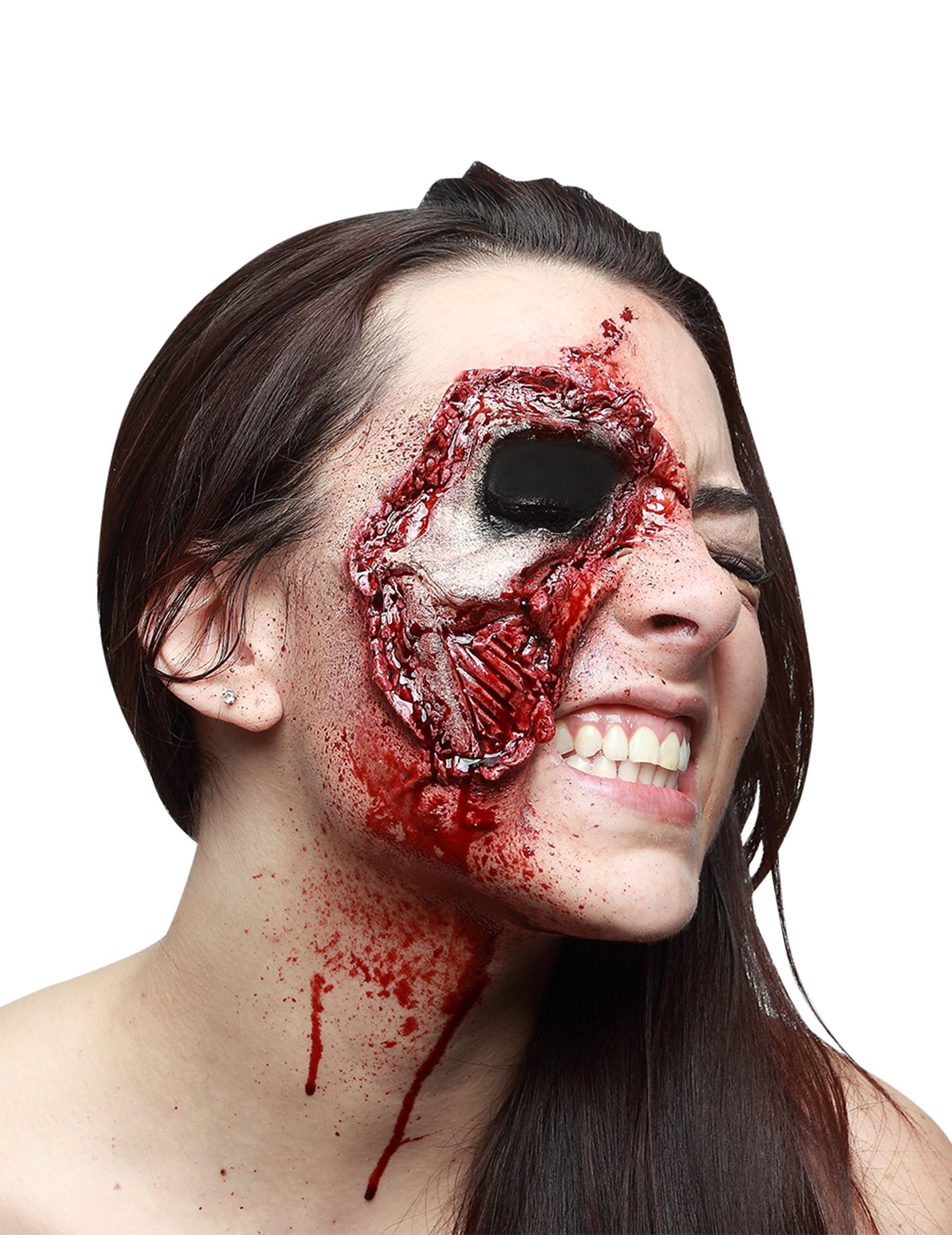 Ghoulish Productions Kostüm Falsche Wunde fehlendes Auge offene Haut Halloween-Makeup rot