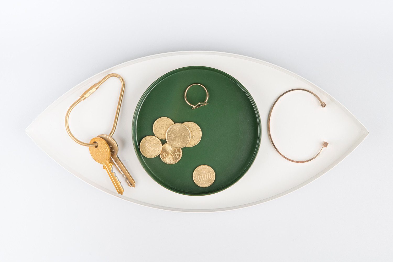 DOIY Dekoschale The Eye Weiß - Grün (Ablage, Schale, 1 St., Metall, 2-tlg), ca. 29 x 14 x 2,5 cm