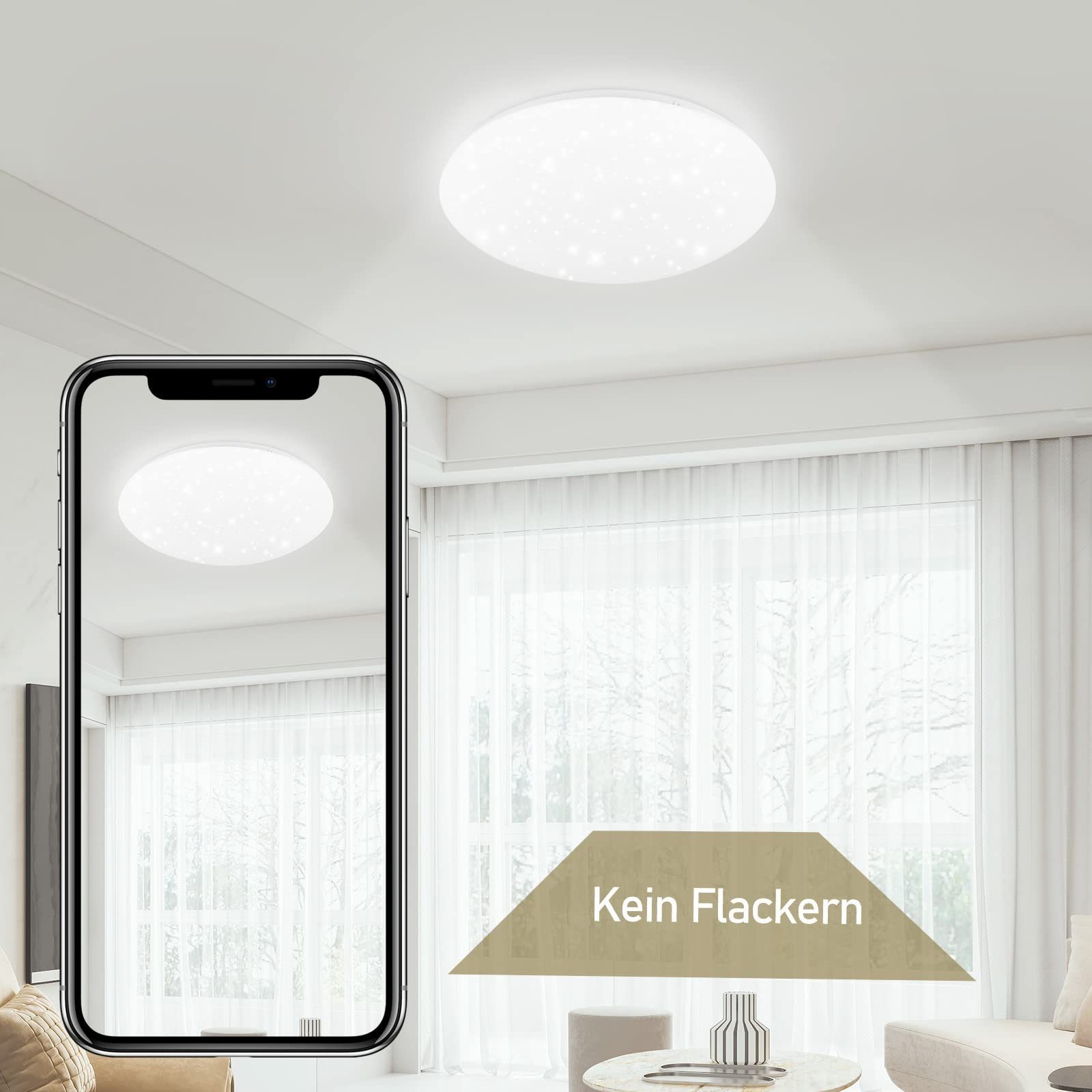 ZMH LED-Sternenhimmel Deckenlampe 20–30 cm mit feinen Lichtpunkten im Schirm, LED fest integriert, Kaltweiß, für Wohnzimmer, Schlafzimmer, Küche und Flur – Bild 5 von 5