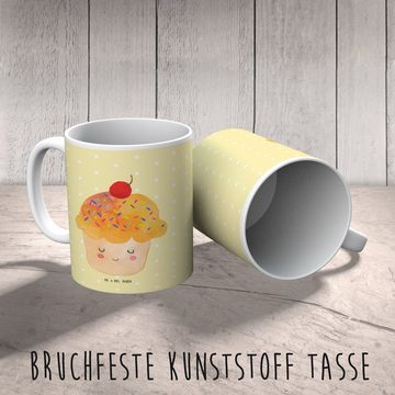 Mr. & Mrs. Panda Kinderbecher Cupcake - Gelb Pastell - Geschenk, Kunststoff Tasse, Kindergarten Tas, Kunststoff, Bruchfest