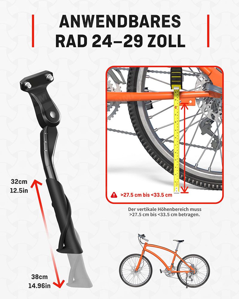 FOUORTUNATE-BEE Fahrradständer Fahrradständer 24-29 Zoll (Fahrradständer mit 2 Löchern,Stabil Seitenständer,Konzipiert für E-Bike und MTB), 40mm Loch für M6 Schrauben,18mm Loch für M5/M6 Schrauben geeignet