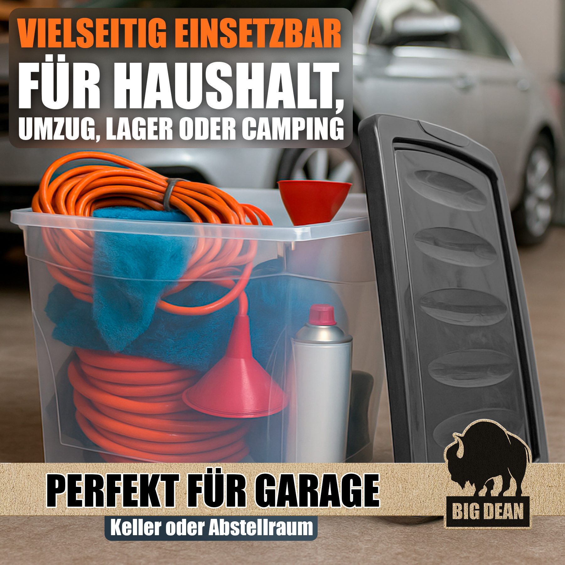 BigDean Aufbewahrungsbox 80 L Aufbewahrungsbox mit Deckel und Rollen groß Budget Line (Set, 1 St., Aufbewahrungsbox mit Deckel), Durchdacht, Praxisnahes Design, Stapelbar