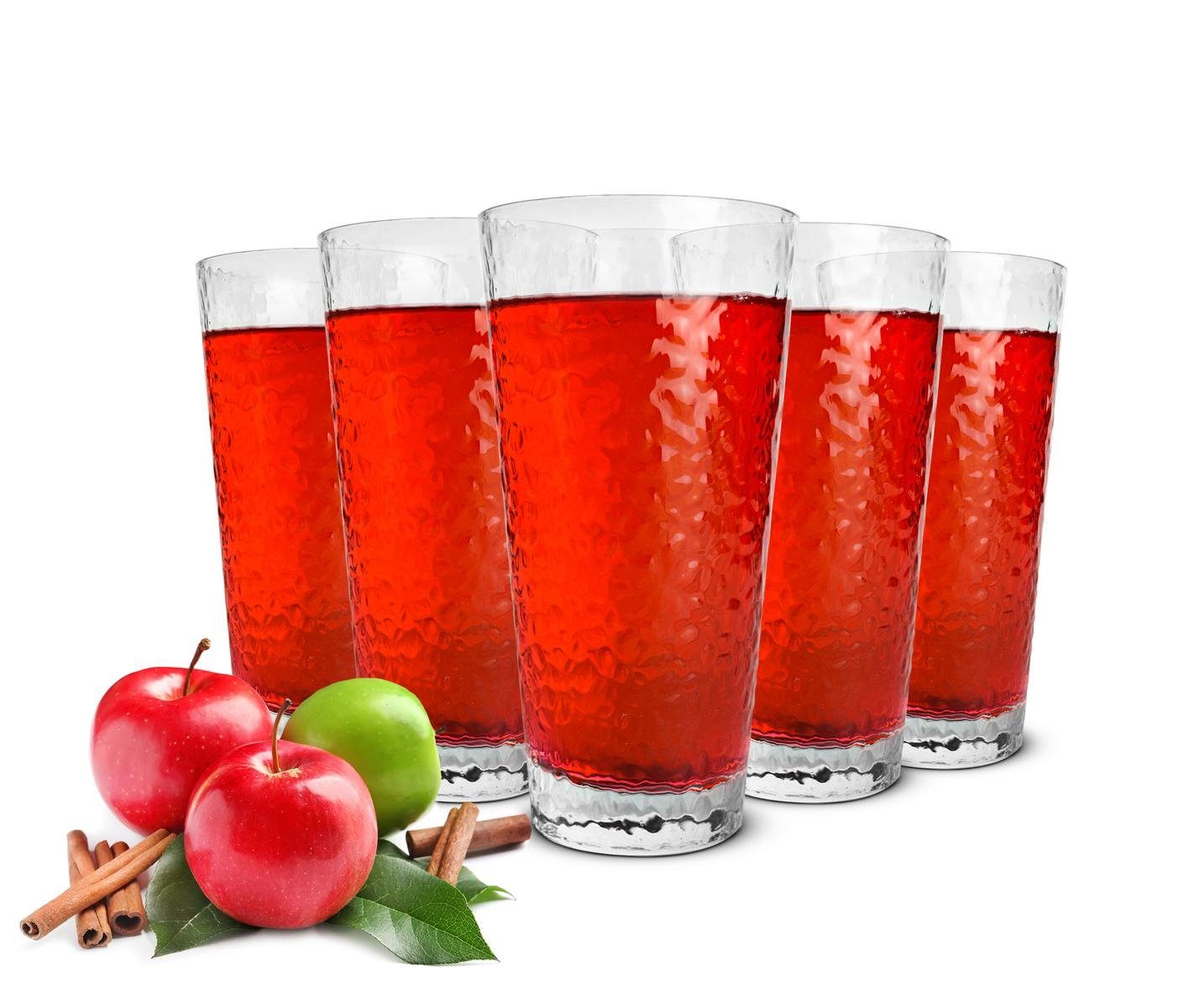 Longdrinkglas 6 Trinkgläser 390ml mit Hammerschlag-Optik Longdrinkgläser