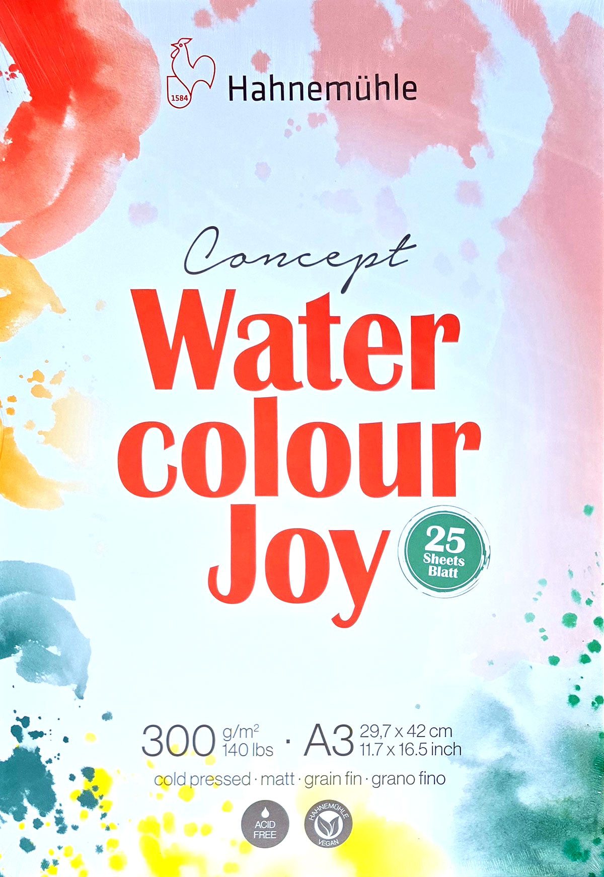 Hahnemühle Aquarellpapier Hahnemühle Water Colour Joy 25 Blatt DIN A3 300 g/m², für Aquarelltechniken