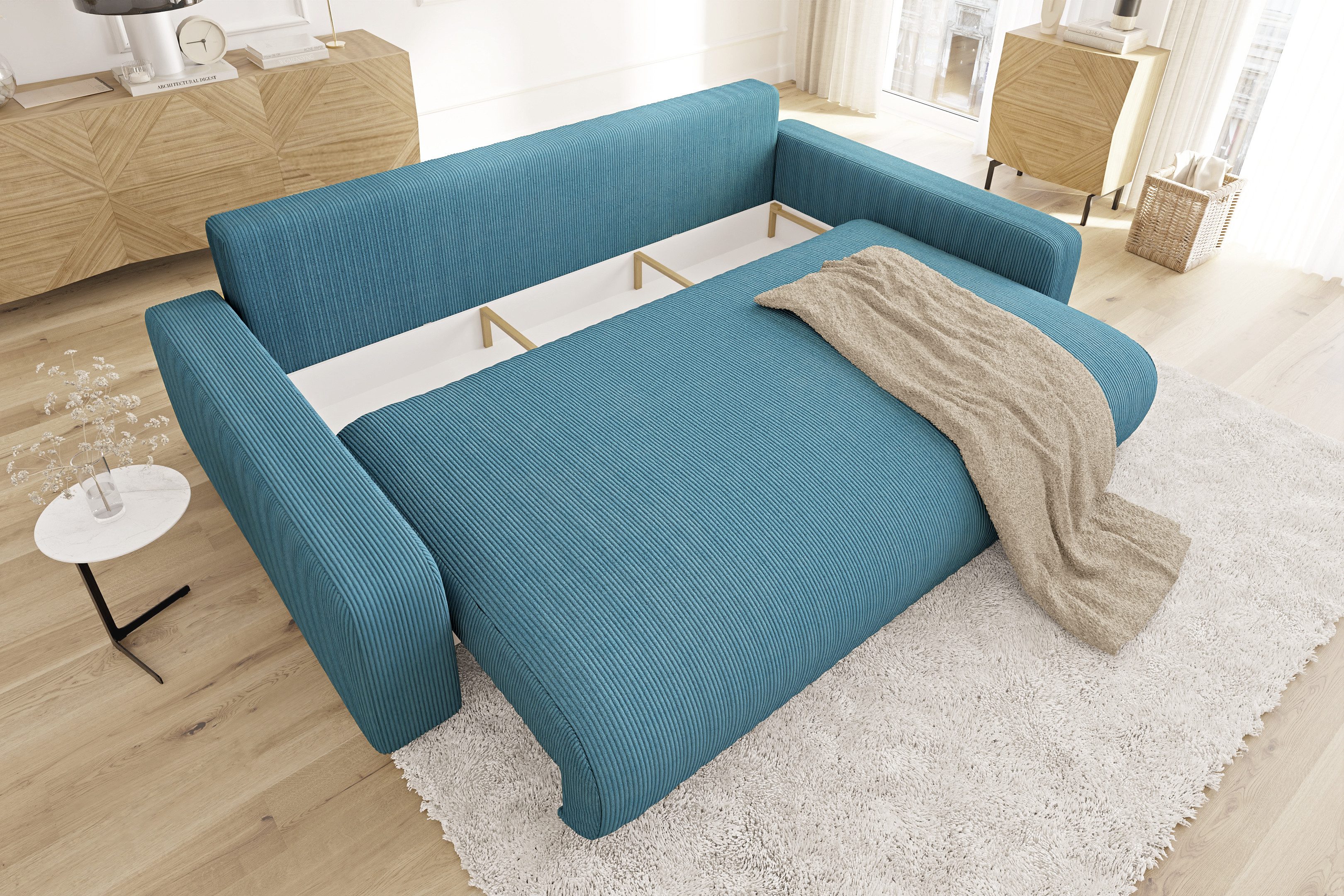 S-Style Möbel Schlafsofa Emma mit Bettkasten in Cord-Stoff – Bild 4 von 5