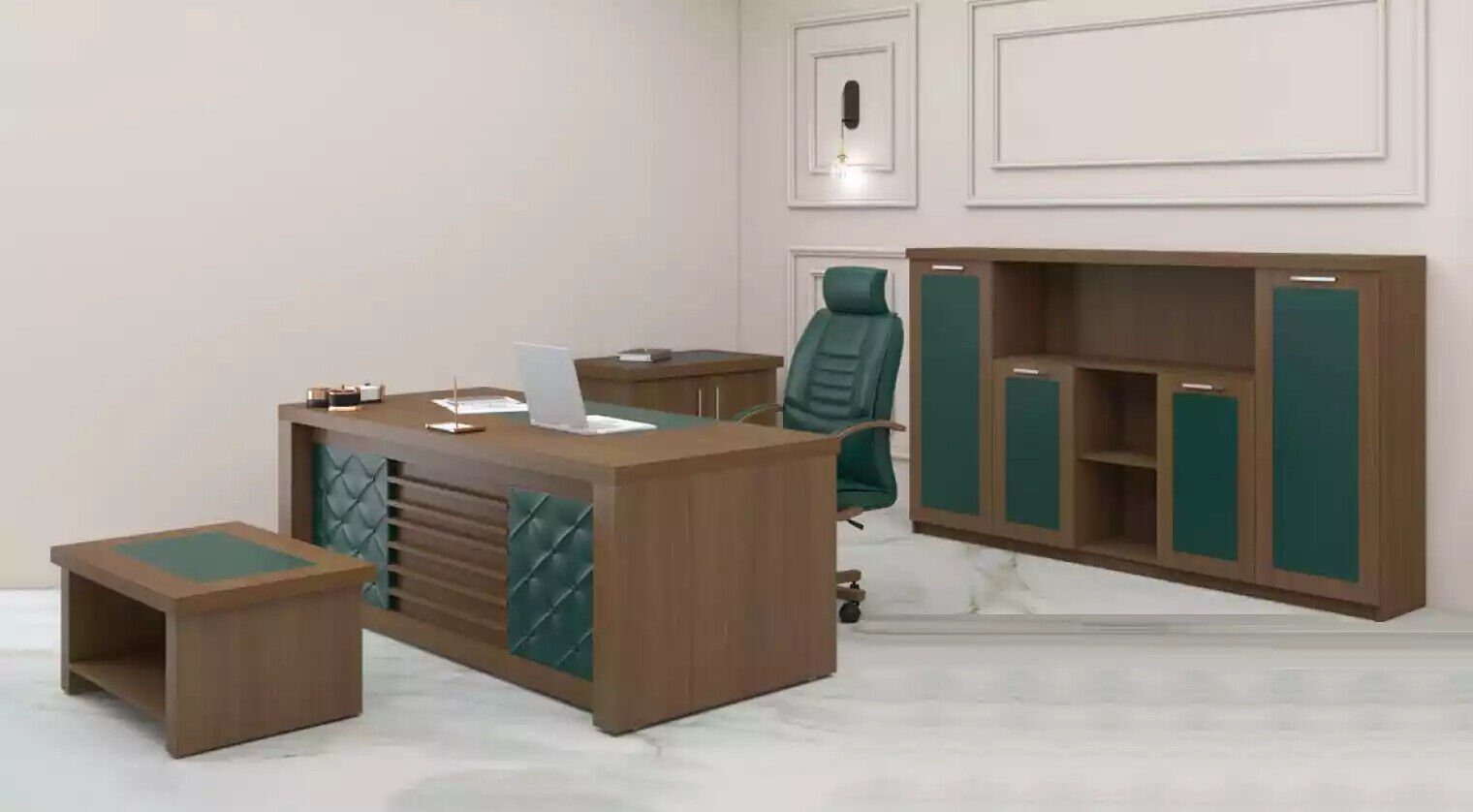 JVmoebel Schreibtisch Office Garnitur Luxus Büromöbel Schreibtisch Designermöbel (4-St., Schreibtisch, Couchtisch, Beistelltisch, Schrank), Made in Europa