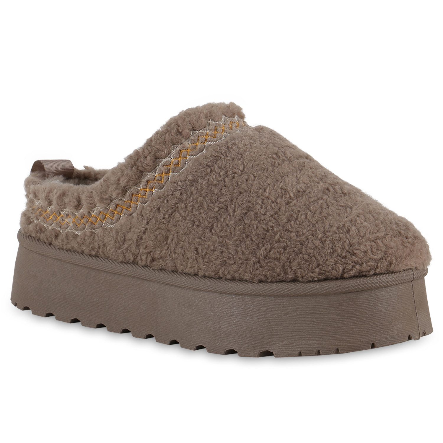 VAN HILL 840872 Hausschuh Damen Warm Gefütterte Pantoffeln Bequeme Kunstfell Teddy