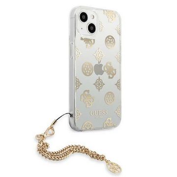 Guess Handyhülle iPhone 13 Mini Case mit Anhänger Hardcase Kunststoff gold 5,4 Zoll, Kantenschutz