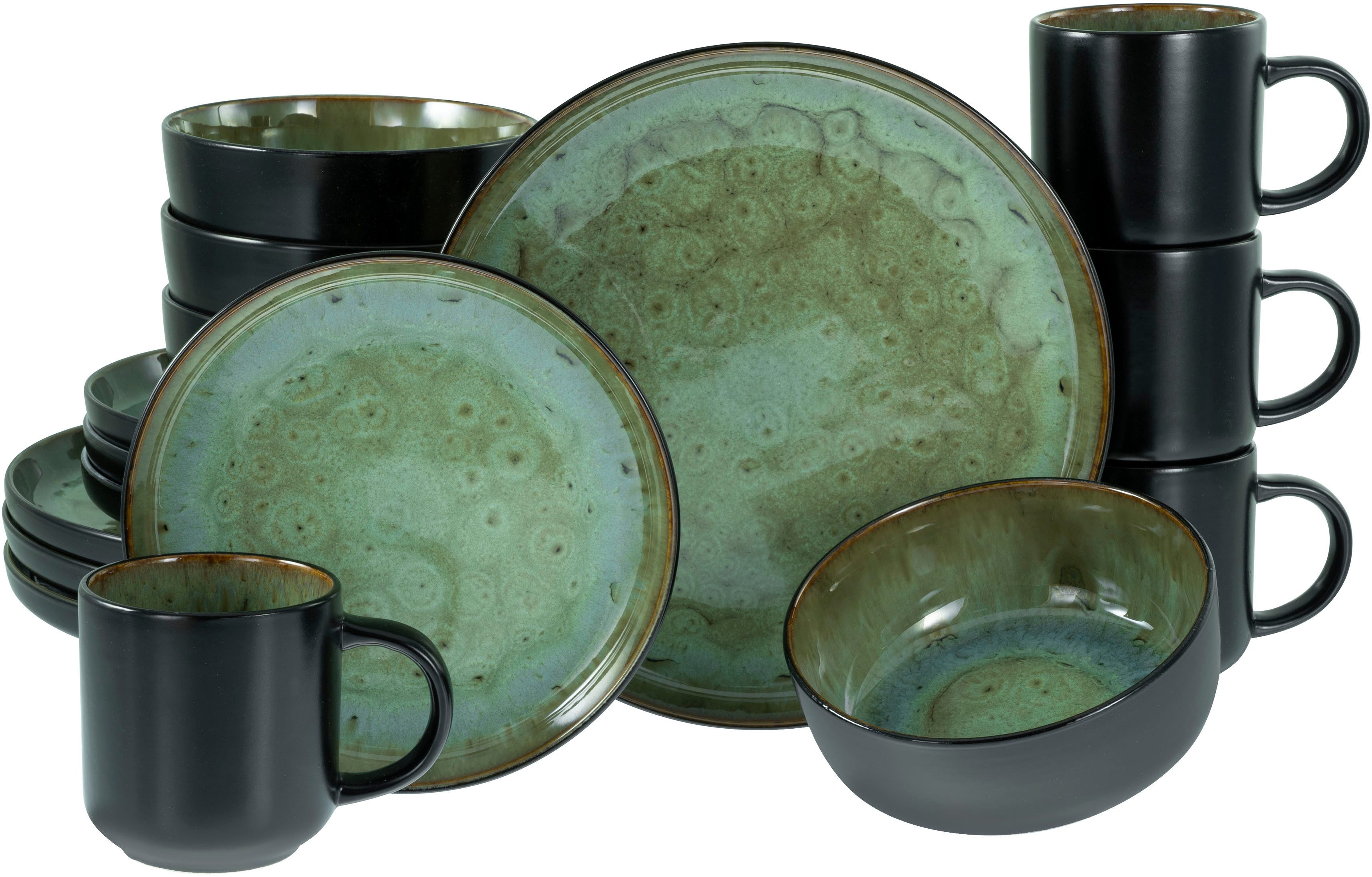 CreaTable Kombiservice Nordic Fjord, Kombiservice 16-tlg (16-tlg), 4 Personen, Steinzeug, Reaktivglasur, Scandi-Style