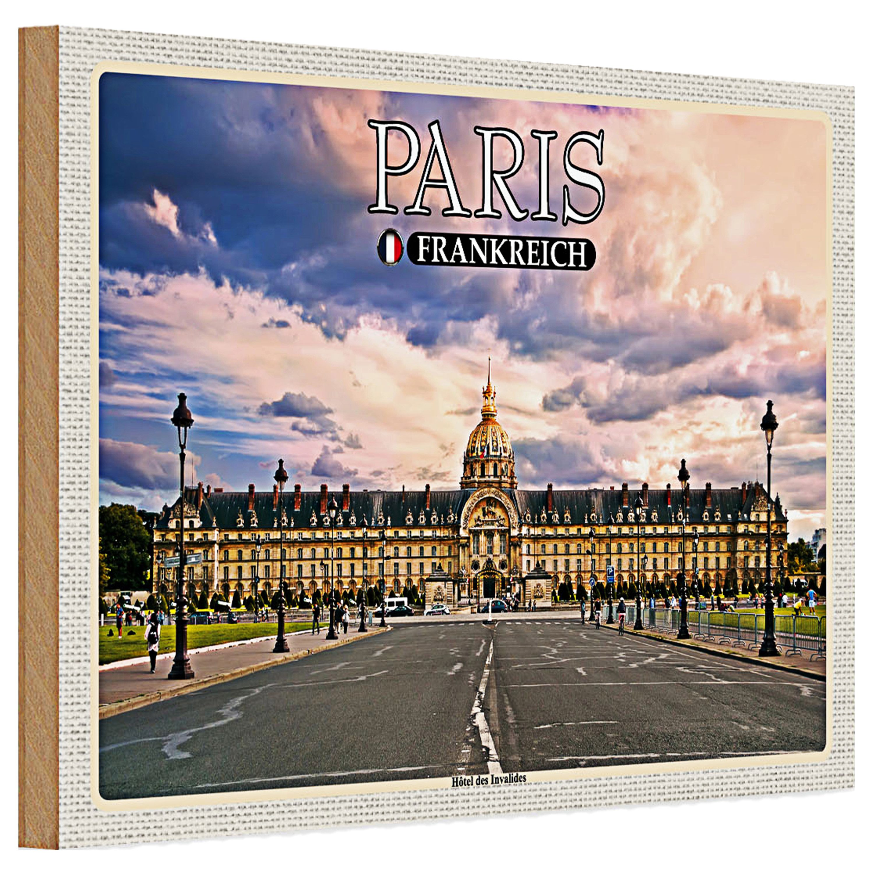 Roomando Holzbild Holzschild Reise 30x20cm Paris Frankreich Hotel des Invalides