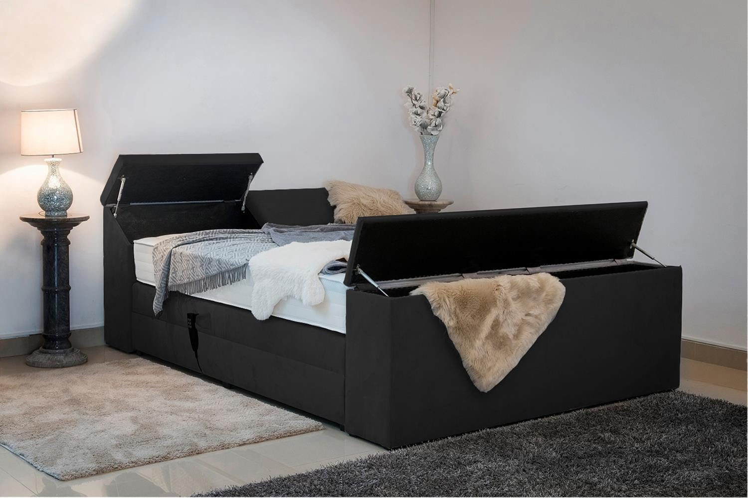 PAARA Boxspringbett Dubai elektrisch verstellbar mit Motor Stauraum, inkl. Matratze und Topper, mit einzigartigem Belüftungssystem