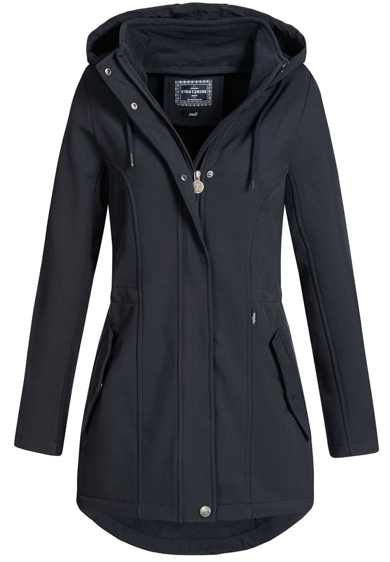 Eight2Nine Softshelljacke mit Kapuze, 2-Wege-Reißverschluss, antailliert