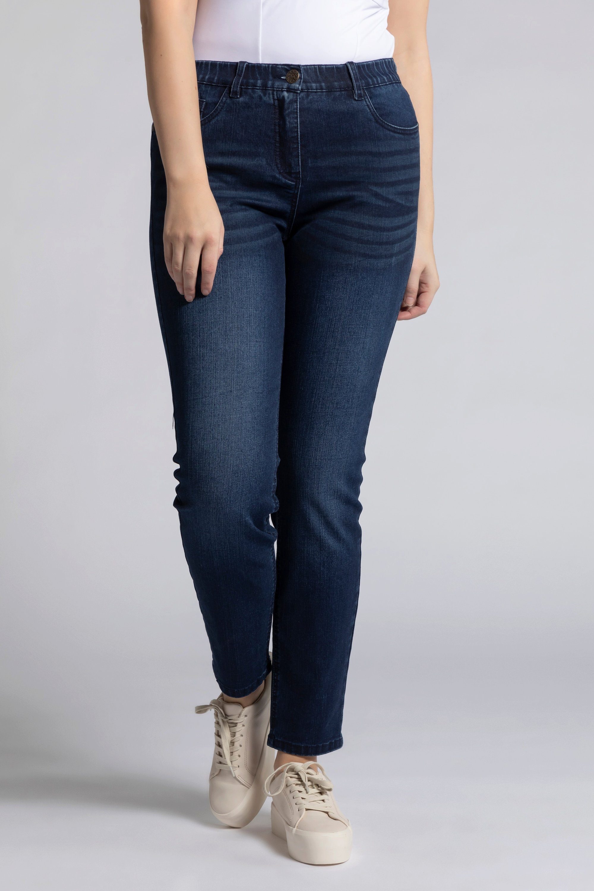 Skinnyjeans Sarah blue Ulla Popken 5-Pocket-Form schmale Stretch-Hose High denim Waist