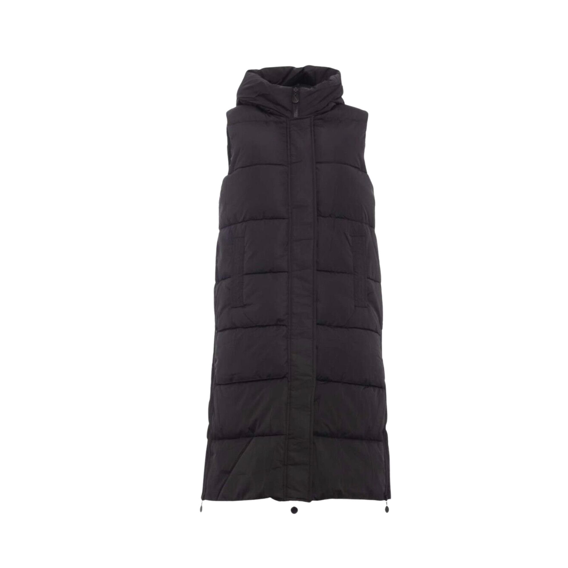 Zwillingsherz Steppweste Damen Long Steppweste Bilin mit Kapuze Farbe schwarz