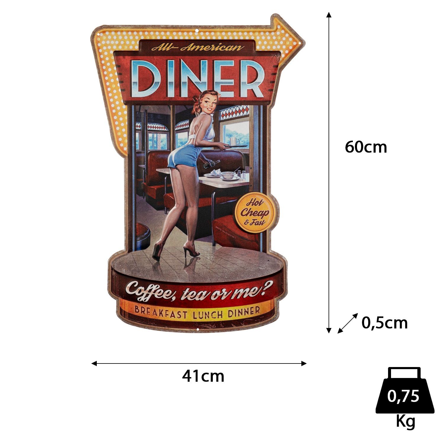 Moritz Metallschild American Diner Amerika USA Frau Retro Coffee, Vintage Retro Deko Schild Metallschild Wandbild Schild