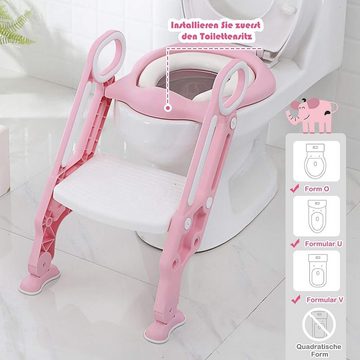KOMFOTTEU Baby-Toilettensitz Töpfchentrainer, mit Treppe Armlehnen, klappbar und höhenverstellbar