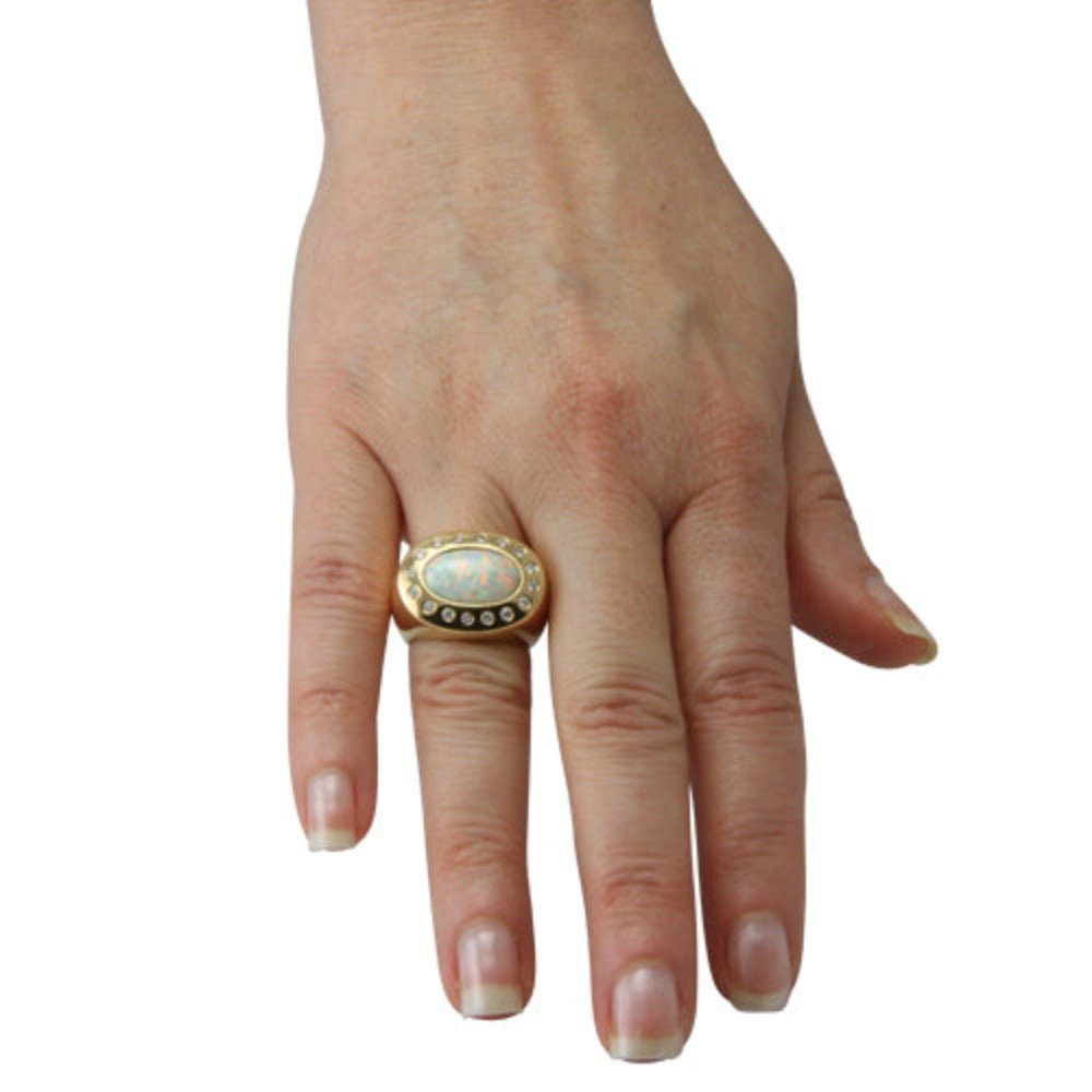 SKIELKA DESIGNSCHMUCK Goldring Opal Ring 750), hochwertige mit 3,62 Diamanten Goldschmiedearbeit ct. aus Deutschland (Gelbgold