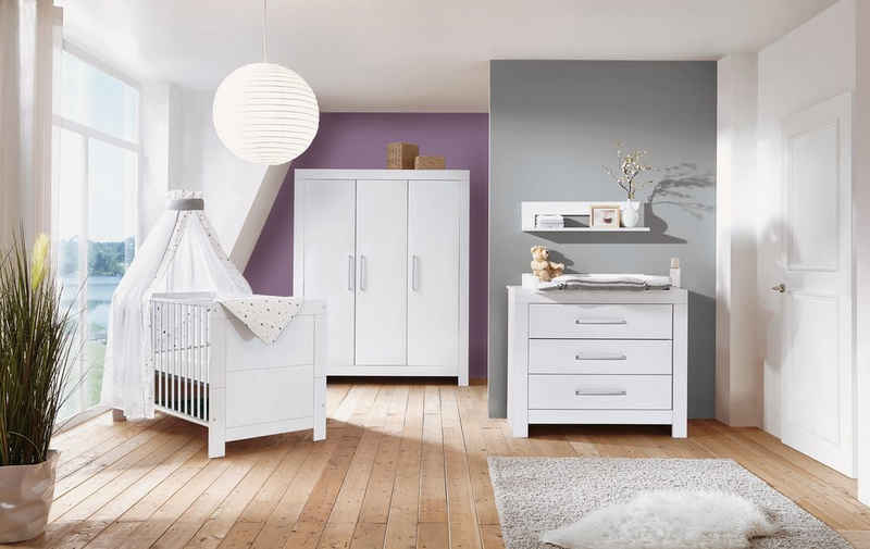 Schardt Babyzimmer-Komplettset »Nordic White«, (Set, 3-St., Kinderbett, Schrank, Wickelkommode), Made in Germany; mit Kinderbett, Schrank und Wickelkommode