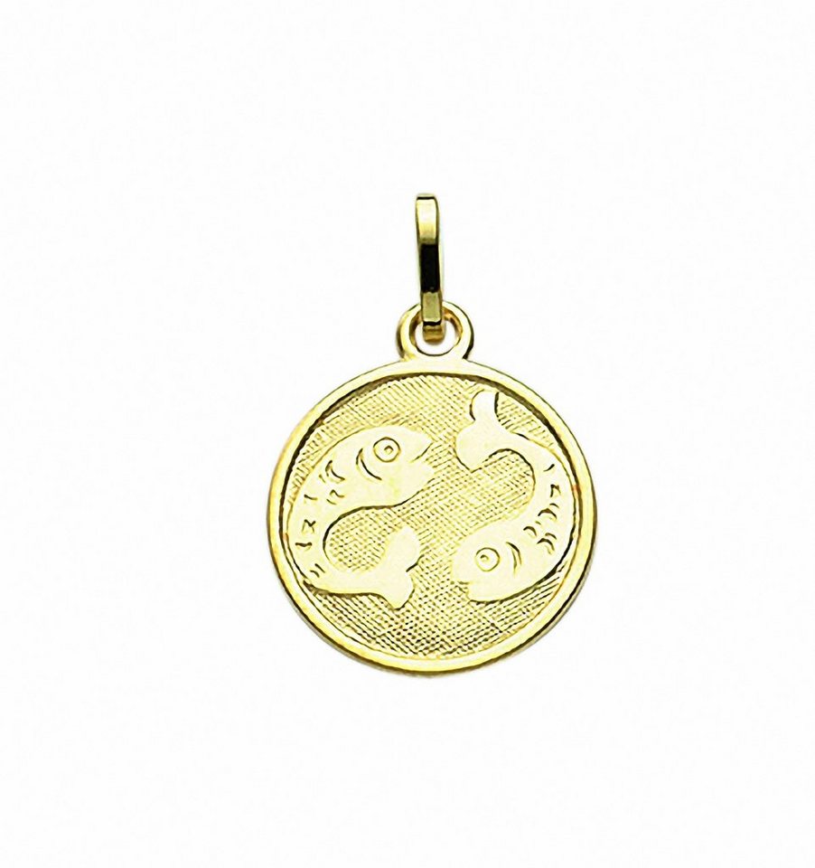 Adelia´s Kette mit Anhänger 333 Gold Sternzeichen Anhänger Fisch Ø 11,8 mm,  Schmuckset - Set mit Halskette, Inkl. 45 cm verstellbarer vergoldeter 925  Silber Halskette