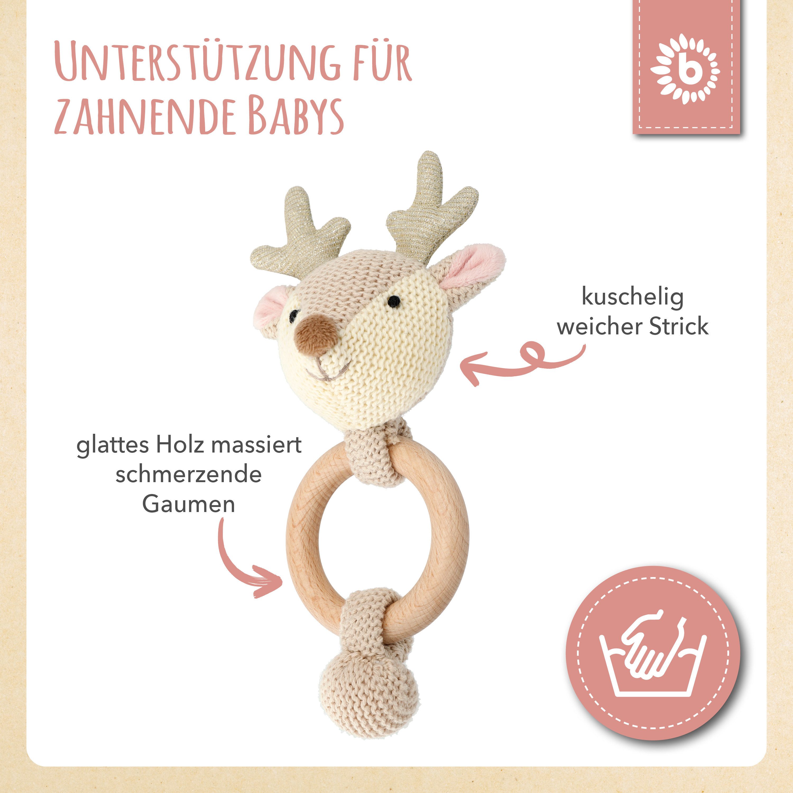 BIECO Greifspielzeug Bieco Holz Greifling Baby Rassel Ø 10cm, Länge