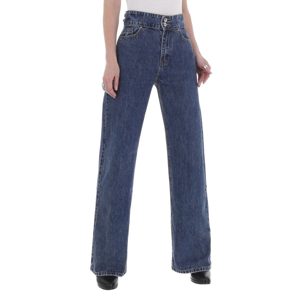 Ital-Design Weite Jeans Damen Freizeit Used-Look High Waist Jeans in Blau