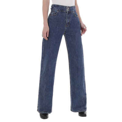 Ital-Design Weite Jeans Damen Freizeit Used-Look High Waist Jeans in Blau