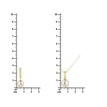 Schöner-SD Schmuckset mit Perlen 925 Silber vergoldet (Set Halskette, Anhänger und Ohrschmuck), mit Zirkonia