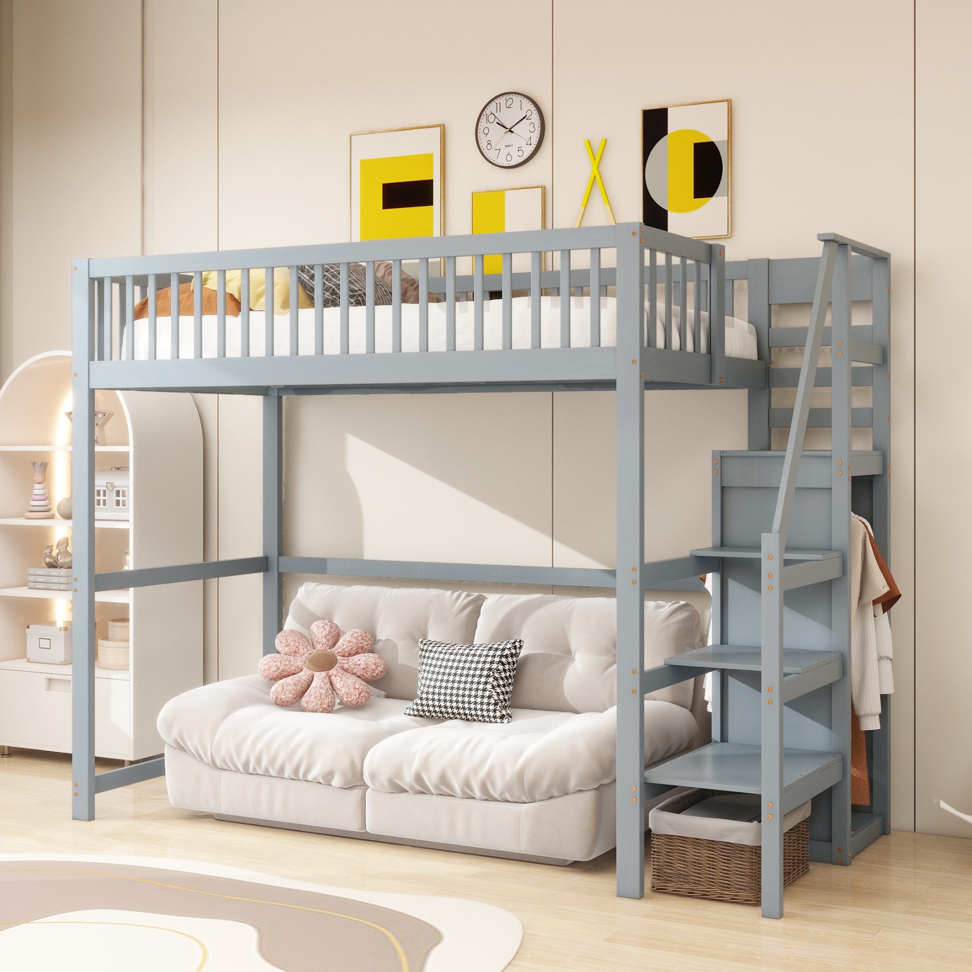 Flieks Hochbett Massivholz Kinderbett 90x200cm mit günstig online kaufen