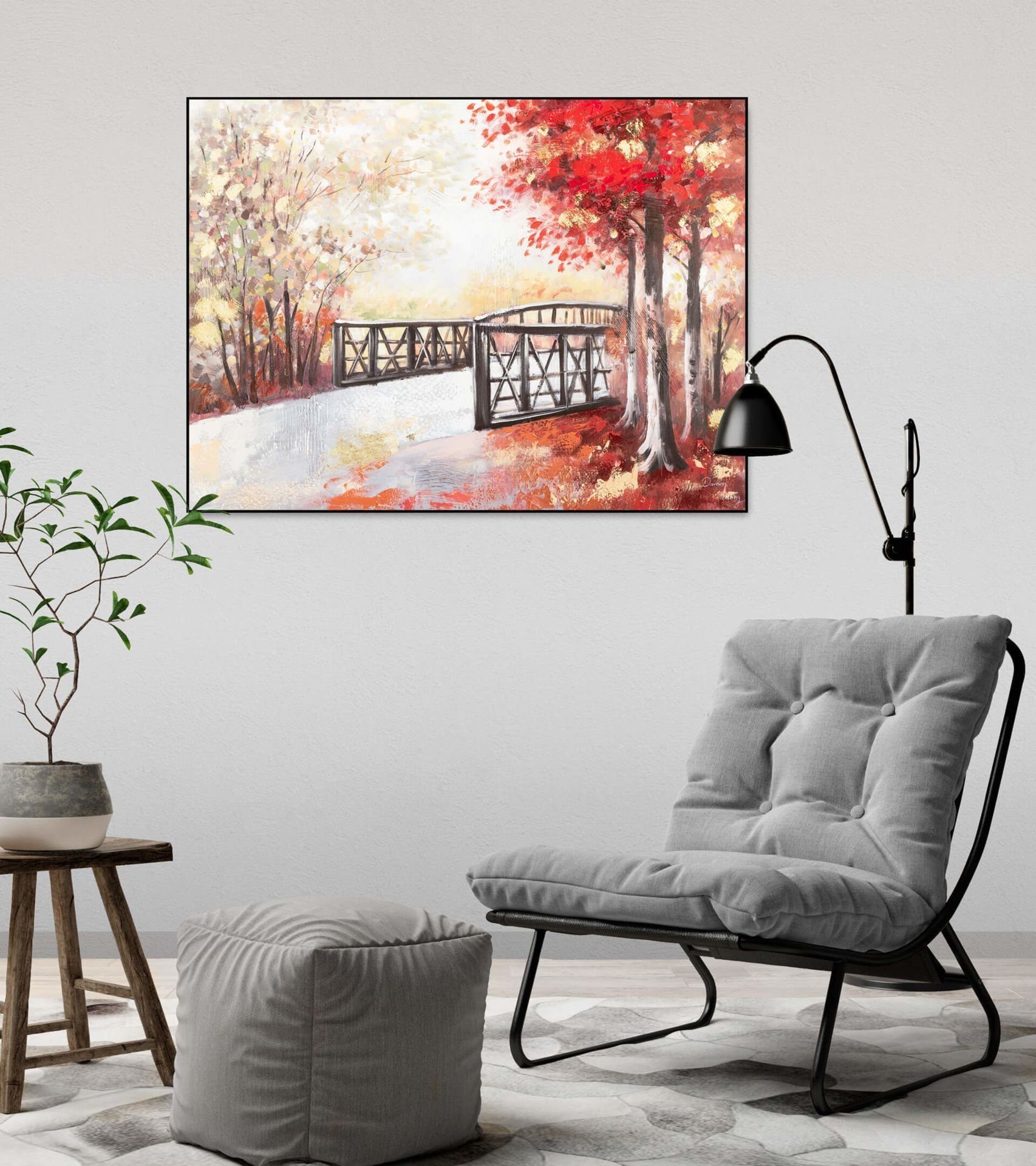 Wohnzimmer Leinwandbild Leuchtender Herbsttag KUNSTLOFT 100x75 Wandbild 100% HANDGEMALT Gemälde cm,