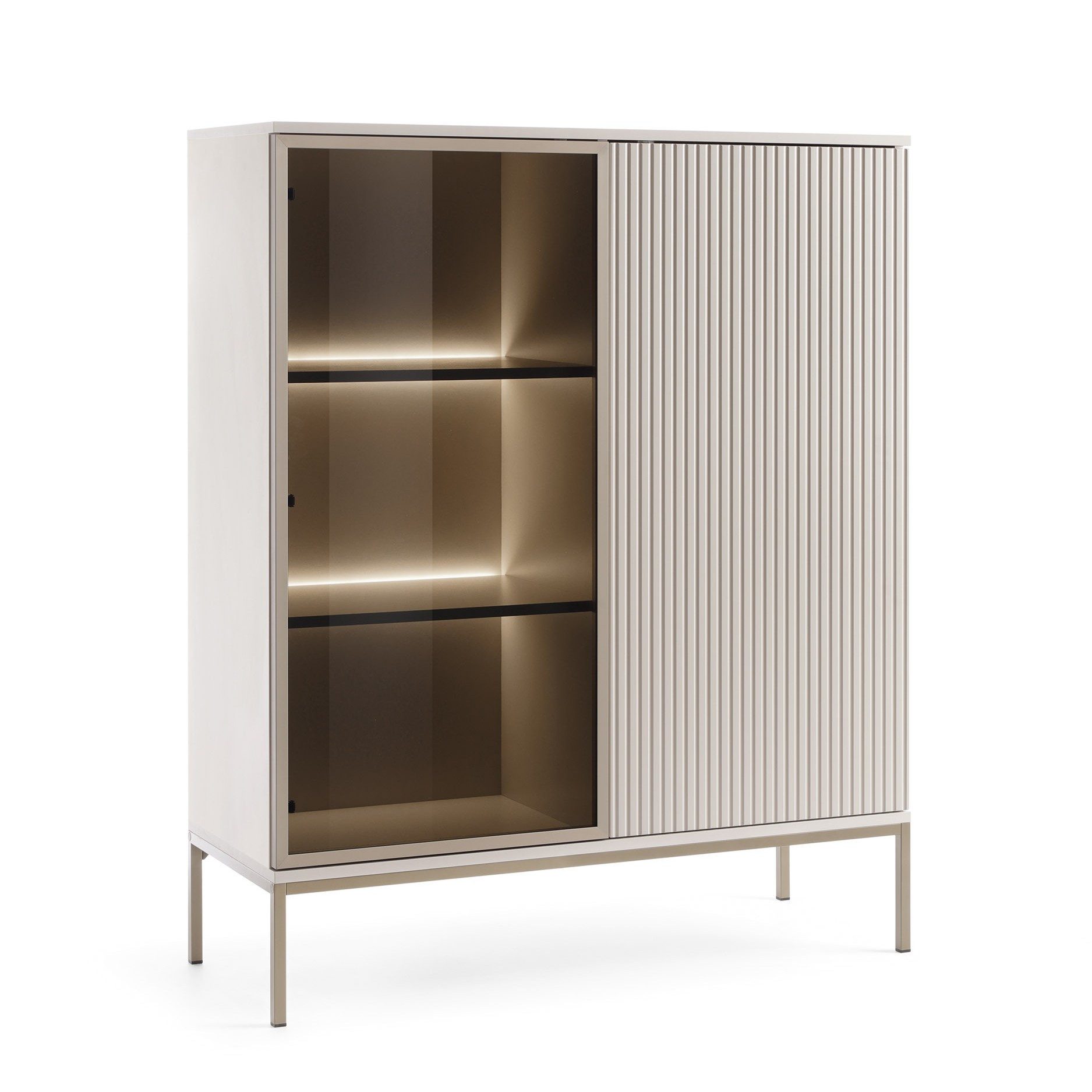 Masseno Glasvitrine SENTIERO 126 x 104 cm Vitrine Vitrinenschrank mit 2 Türen Kaschmir