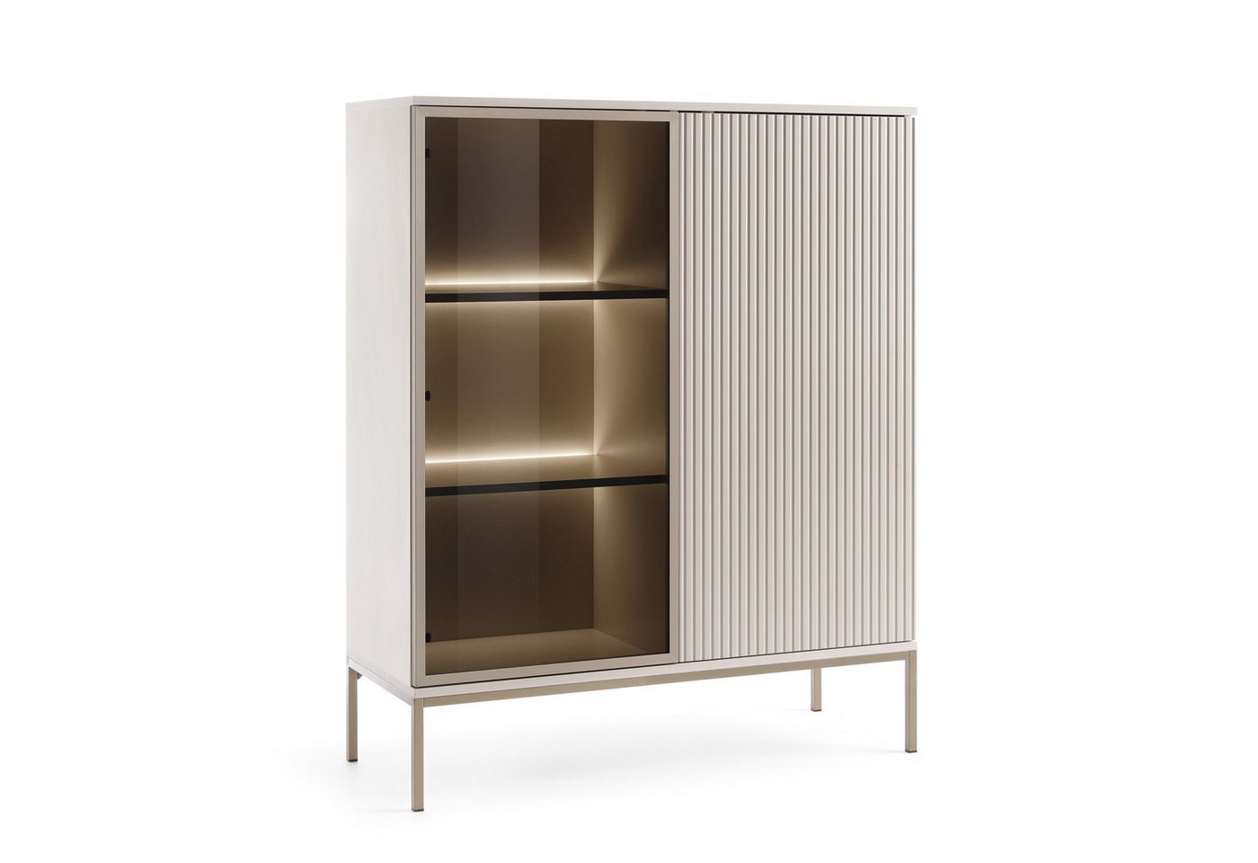 Masseno Glasvitrine SENTIERO 126 x 104 cm Vitrine Vitrinenschrank mit 2 Türen Kaschmir