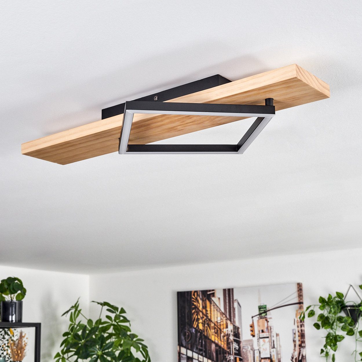 hofstein Deckenleuchte Deckenlampe aus Metall/Holz/Kunststoff in günstig online kaufen
