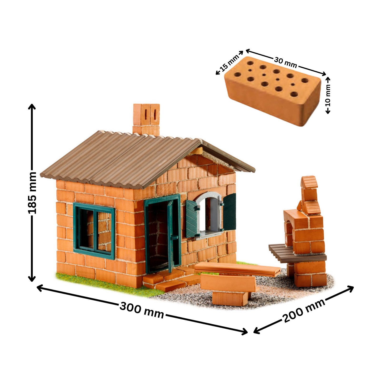teifoc Haus mit Grill Steinbaukasten, (Bastelset für Kinder ab 8 Jahren, 185 St., DIY Bausatz), Made in Germany
