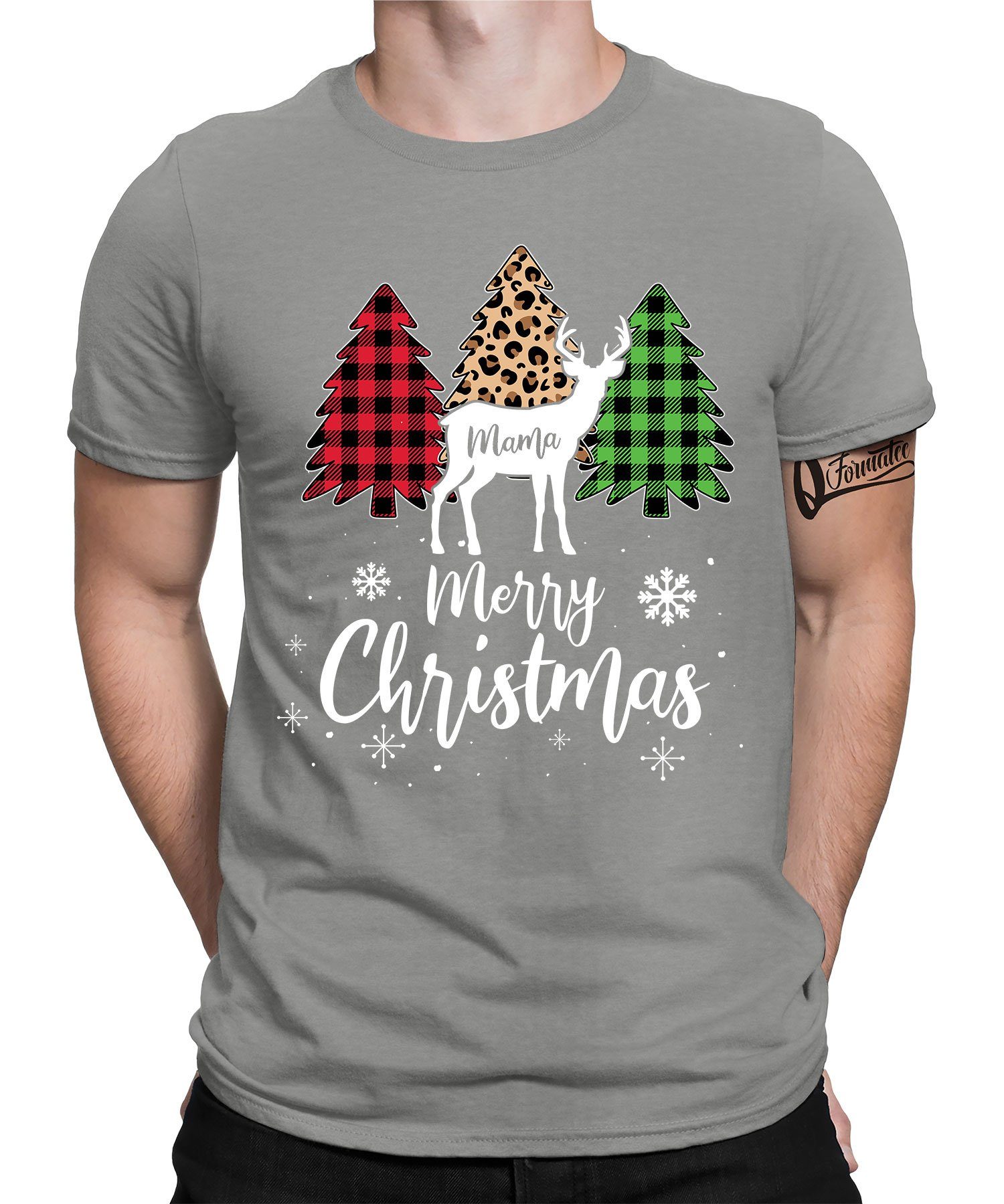 Quattro Formatee Kurzarmshirt Mama Rentier Reh - Weihnachten X-mas Weihnachtsgeschenk Herren T-Shirt (1-tlg) Heather Grau | T-Shirts