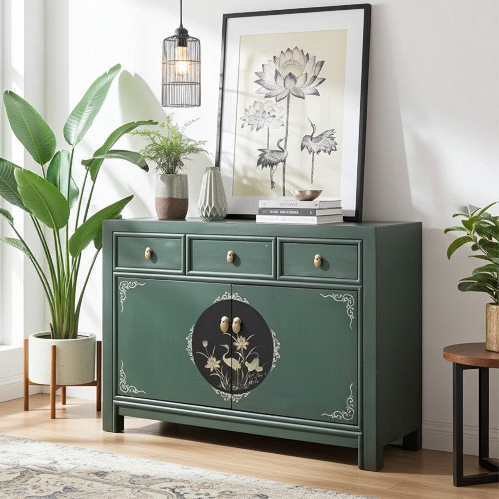 OPIUM OUTLET Kommode Sideboard Schrank Asia Vintage Möbel chinesisch orientalisch asiatisch (Anrichte Buffet, komplett montiert), B x T x H: 117 x 40 x 85 cm